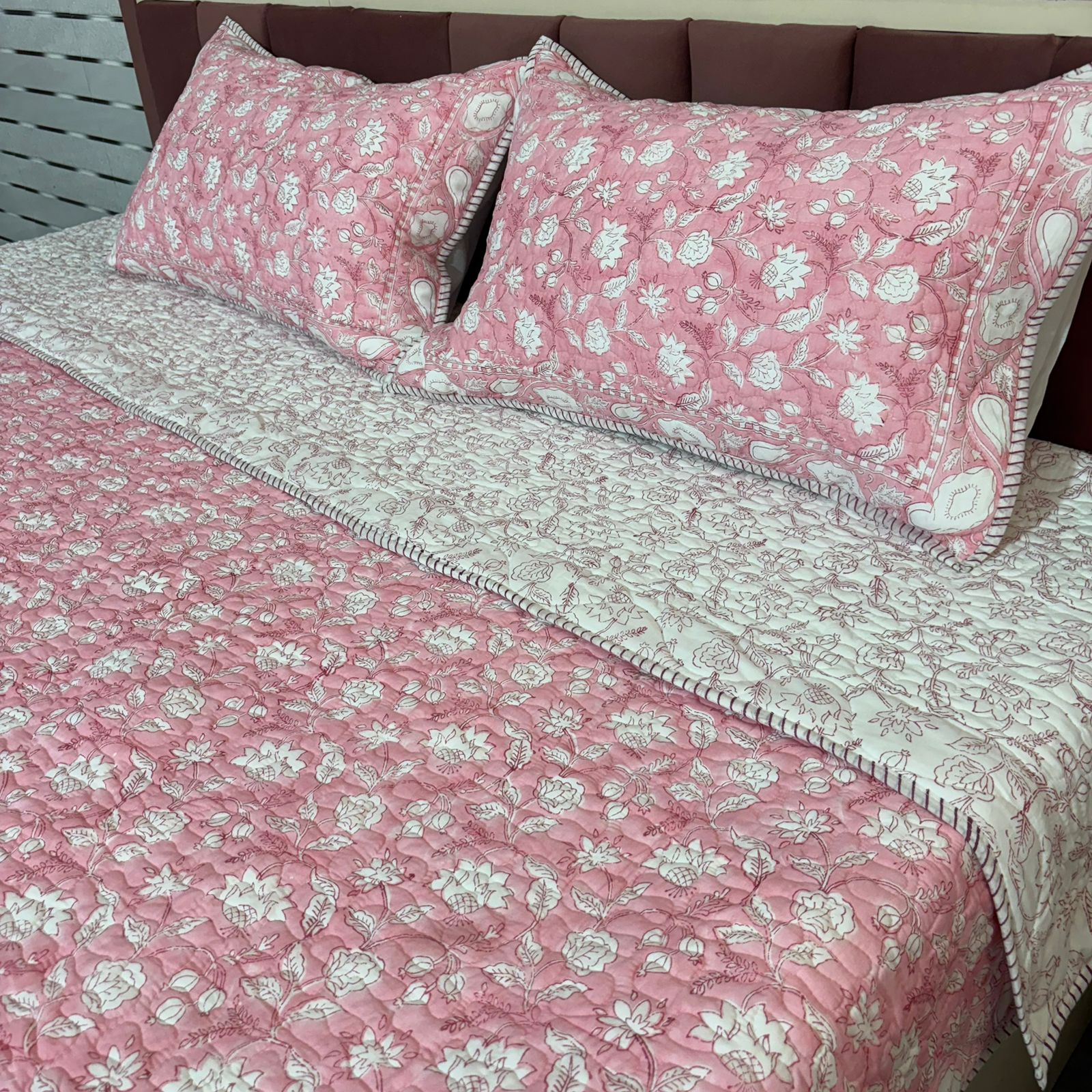 Quilted Handblock Bedcover Set