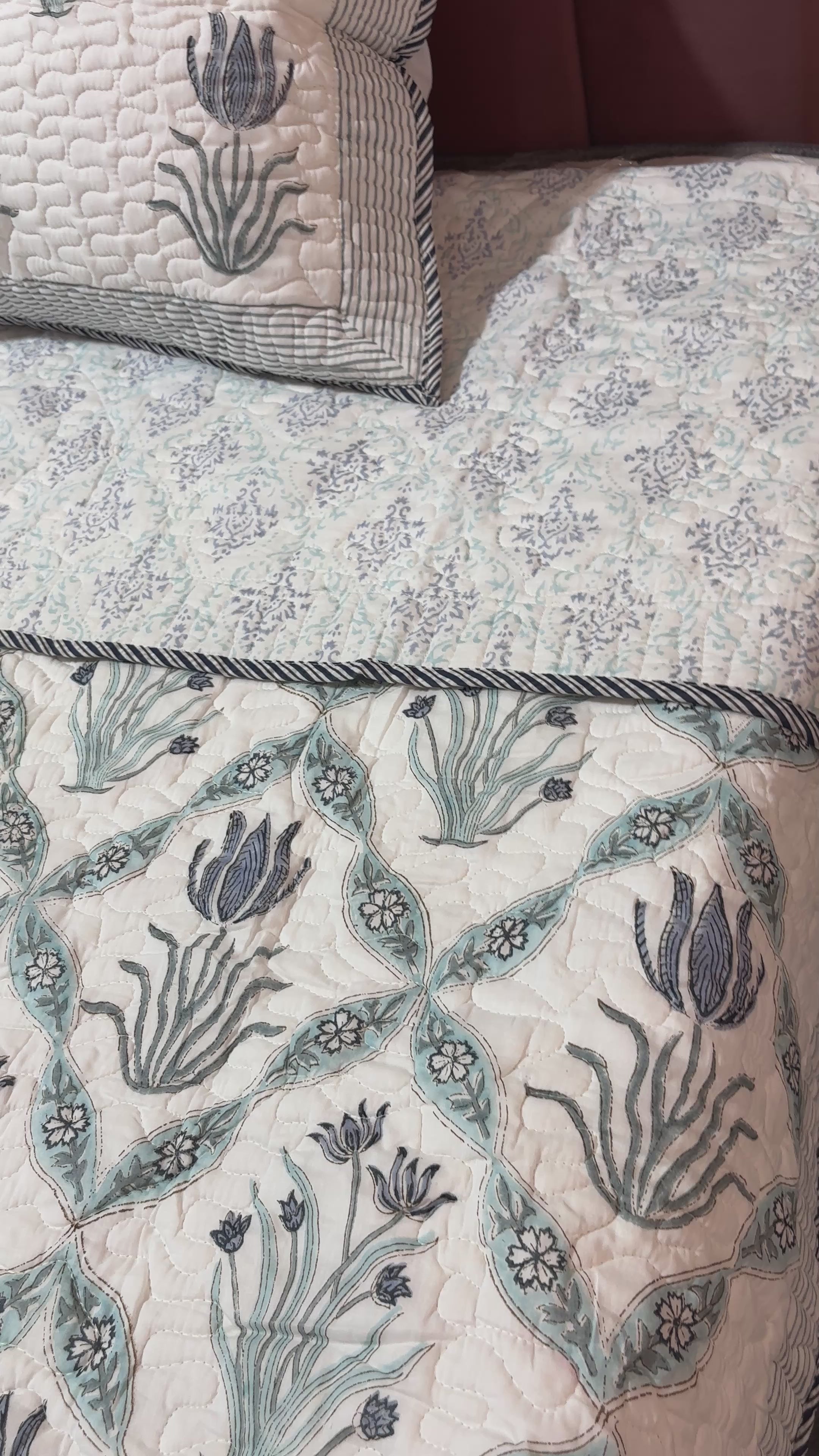Handblock Printed Reversible Quilted Cotton Bedcover Set