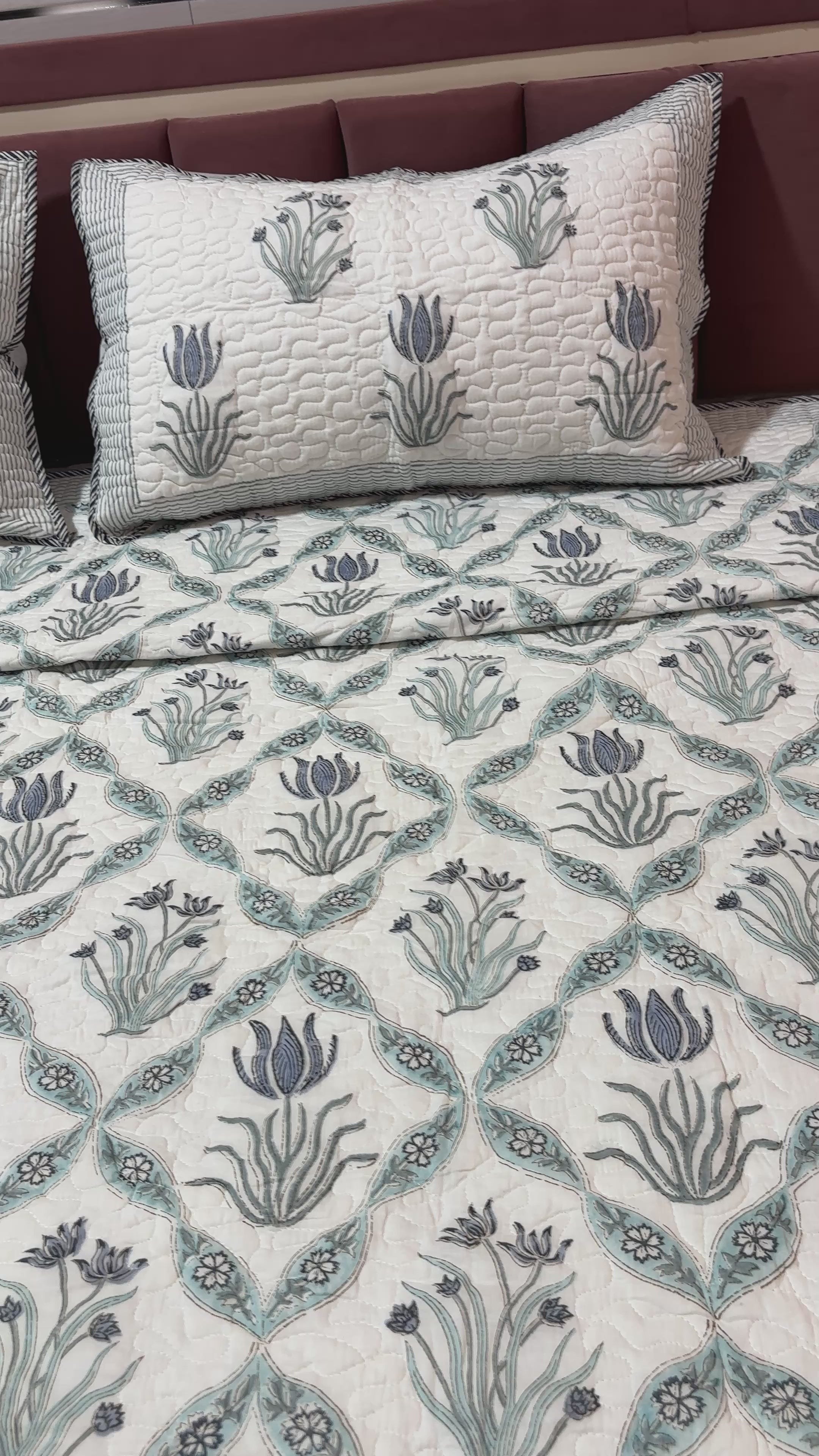 Handblock Printed Reversible Quilted Cotton Bedcover Set