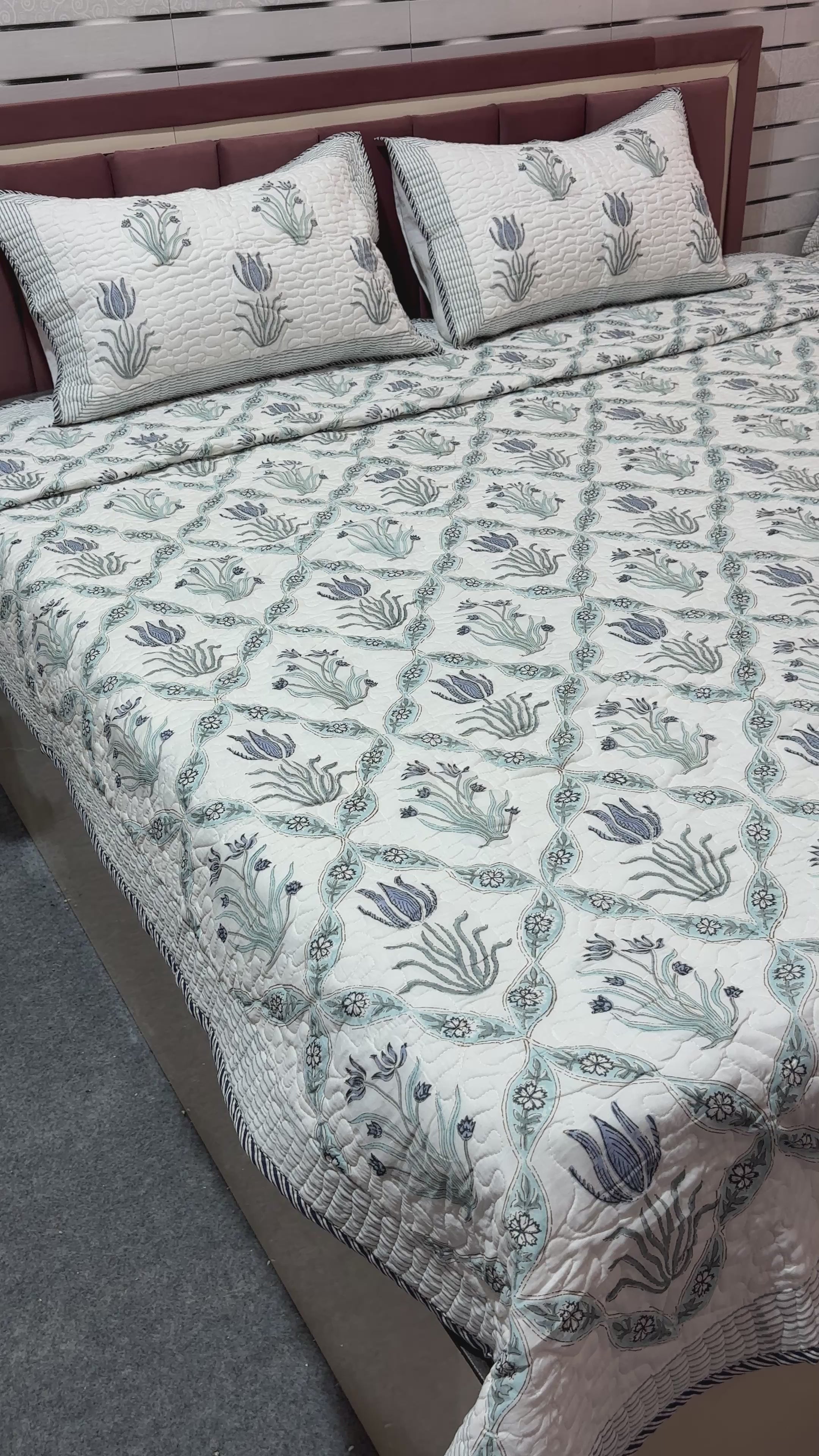 Handblock Printed Reversible Quilted Cotton Bedcover Set