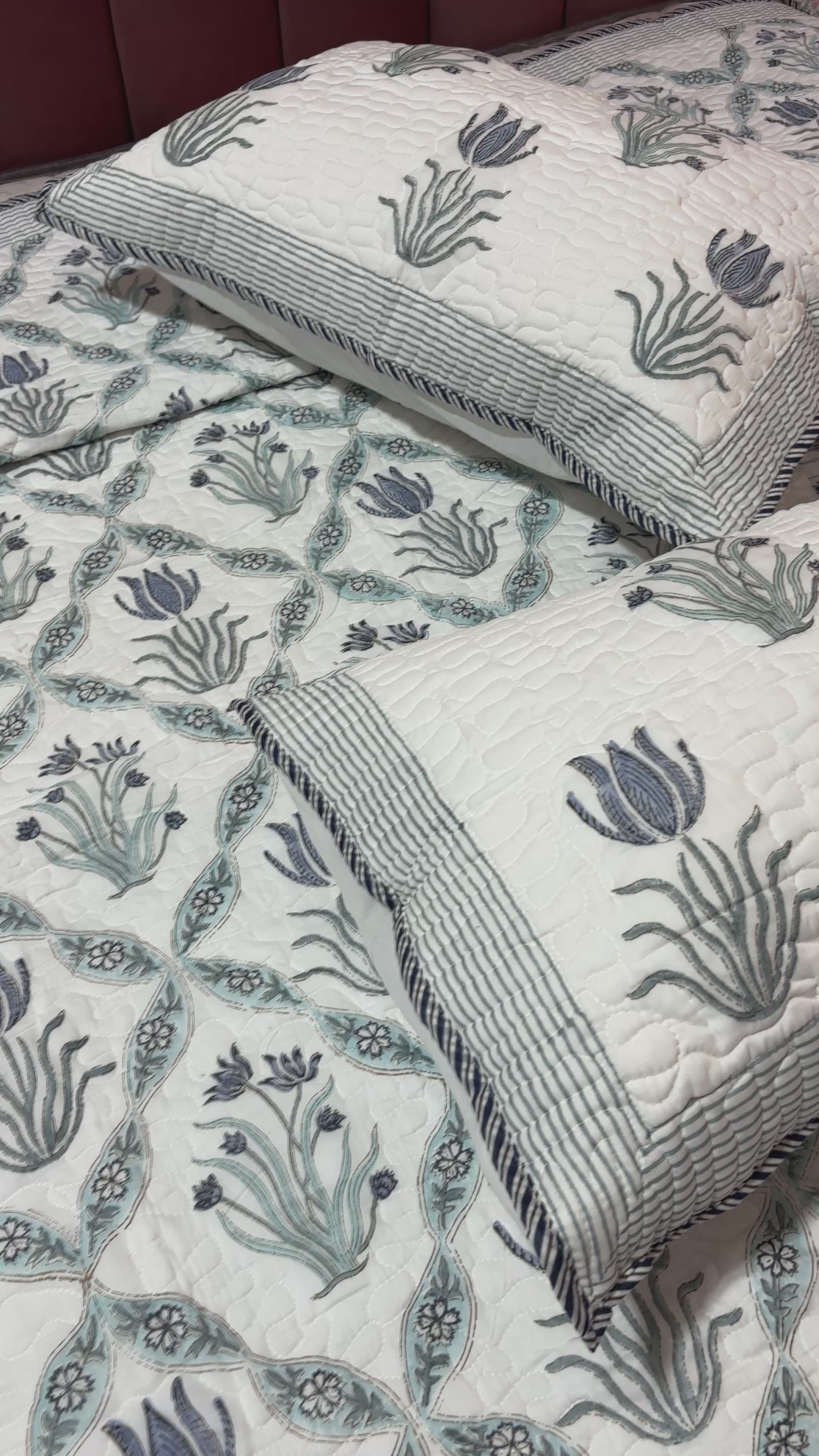 Handblock Printed Reversible Quilted Cotton Bedcover Set