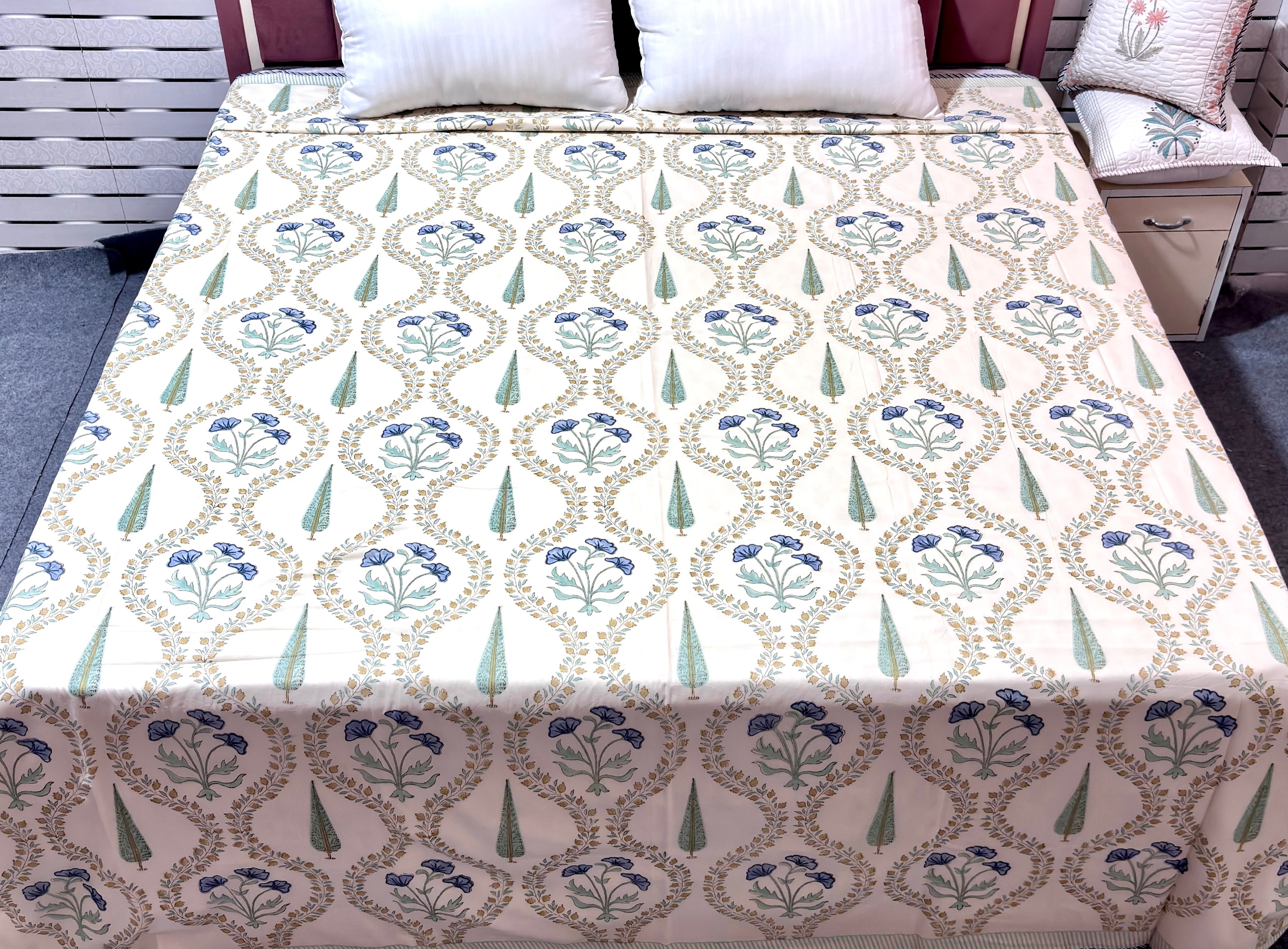 Hand Block Printed Cotton Dohar | Reversible Lightweight Summer Blanket | Soft Jaipuri Dohar | King & Queen Size