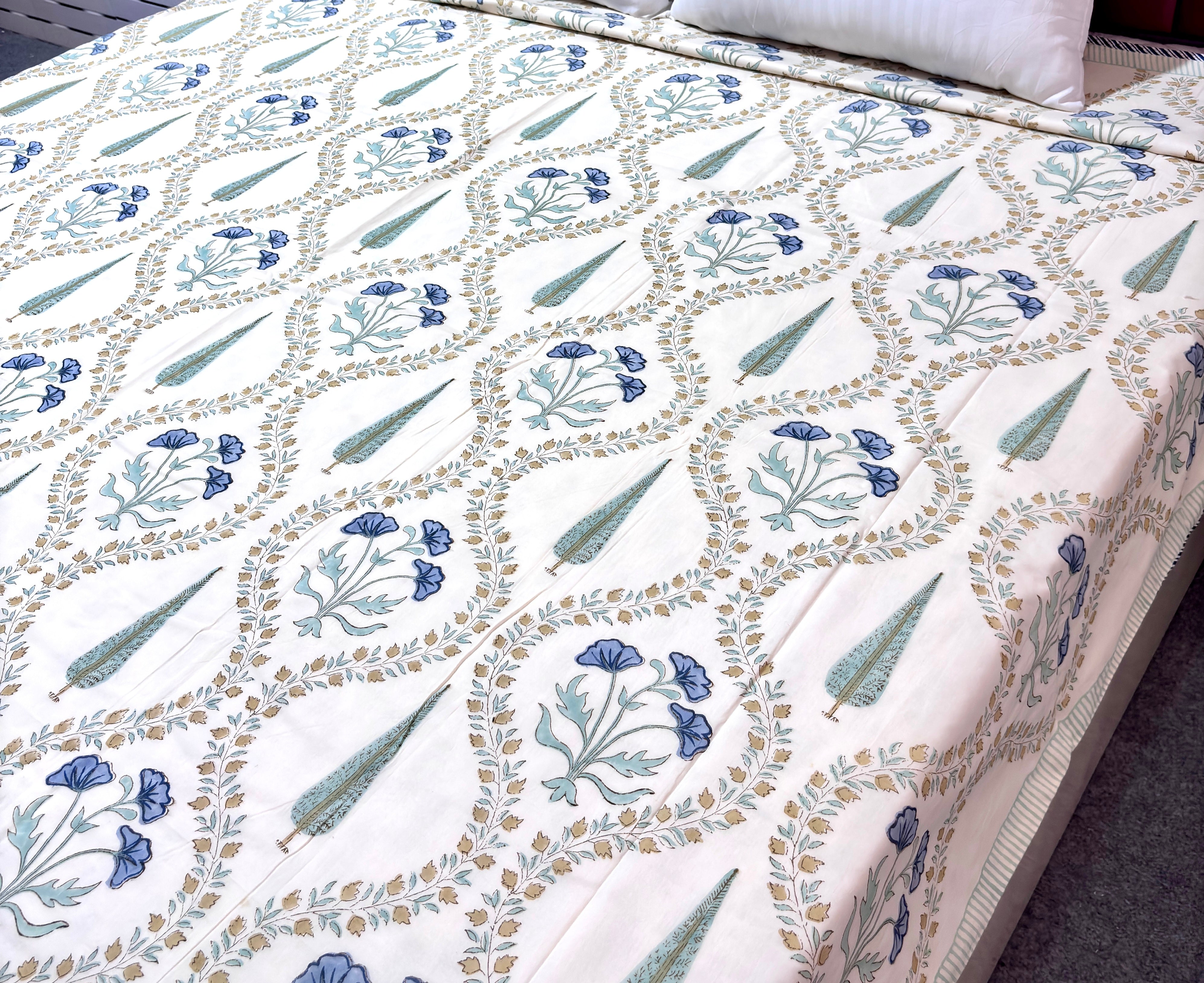 Hand Block Printed Cotton Dohar | Reversible Lightweight Summer Blanket | Soft Jaipuri Dohar | King & Queen Size