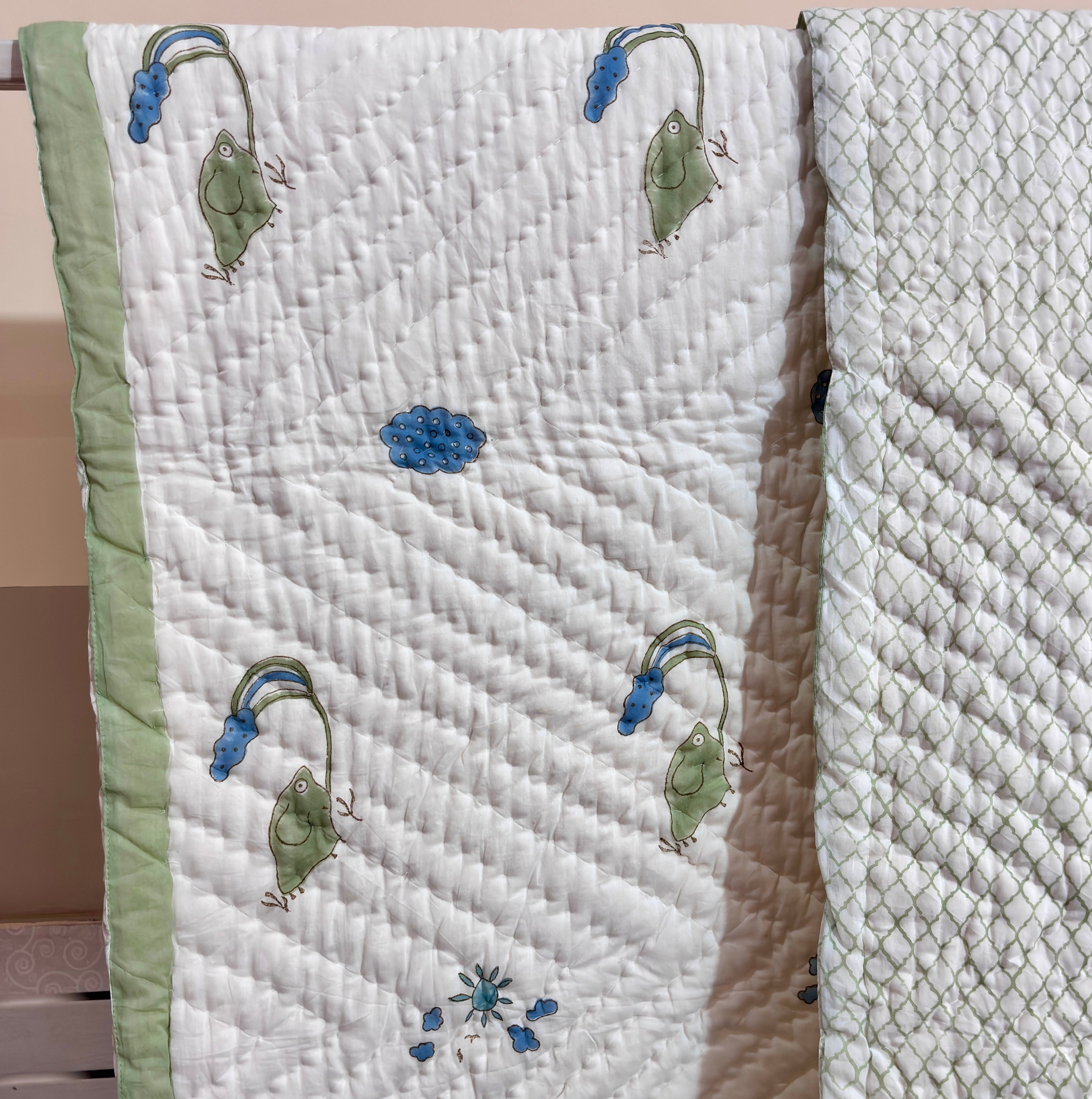 Handblock printed baby quilt