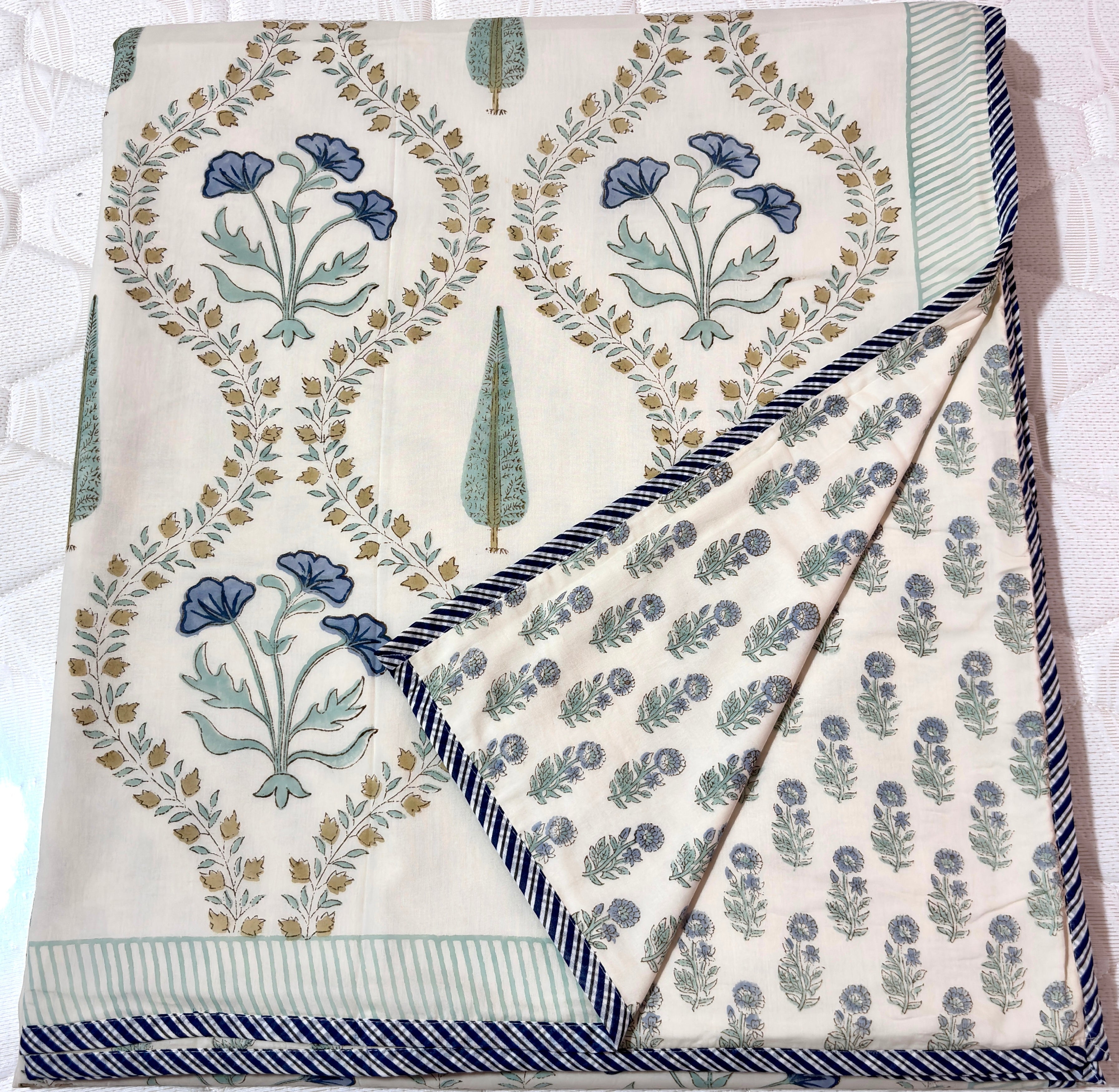 Hand Block Printed Cotton Dohar | Reversible Lightweight Summer Blanket | Soft Jaipuri Dohar | King & Queen Size