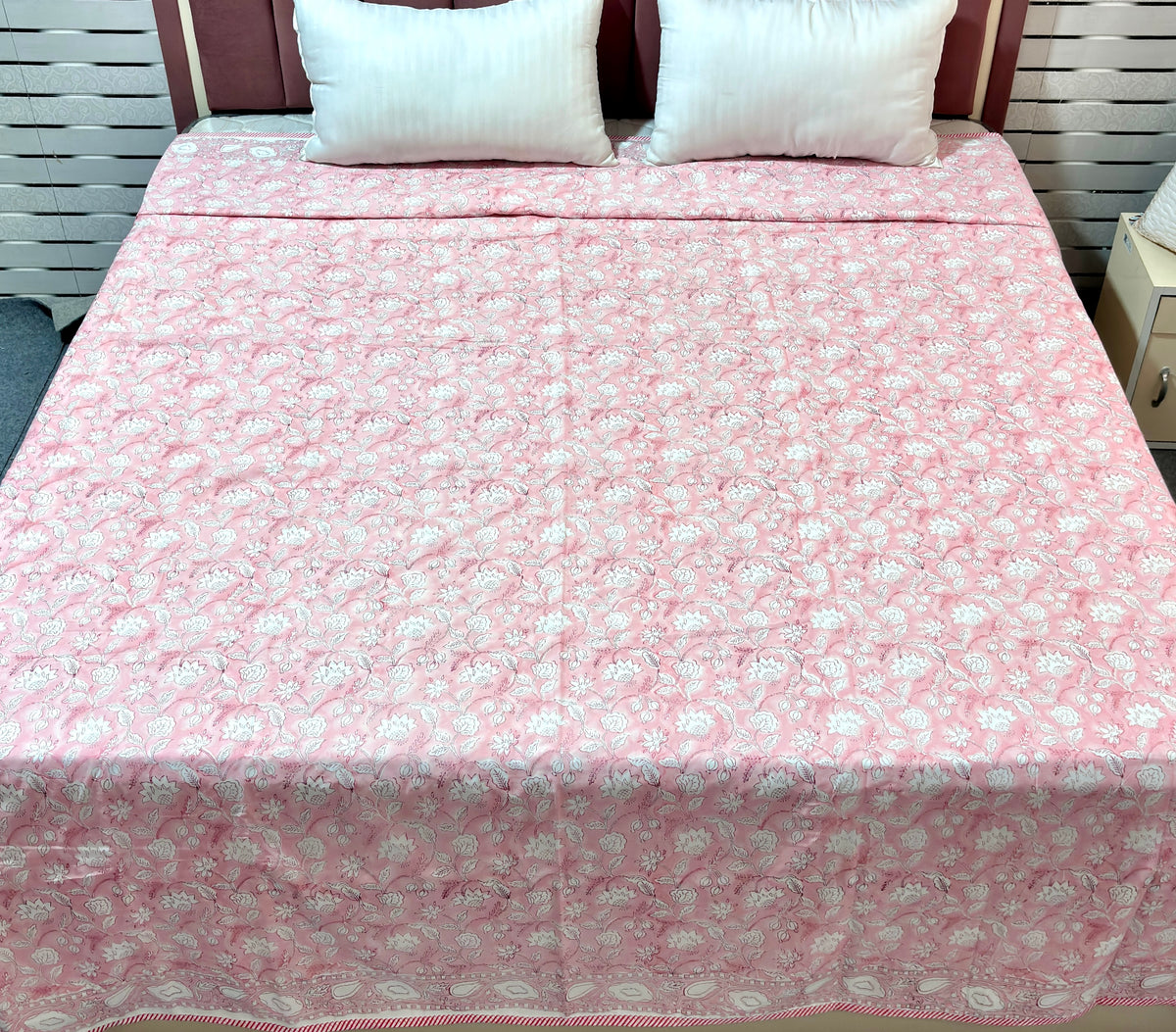 Pink Floral Cotton Dohar | Soft Printed Summer Blanket | Elegant Floral Double Bed Dohar | Lightweight Indian Bedding