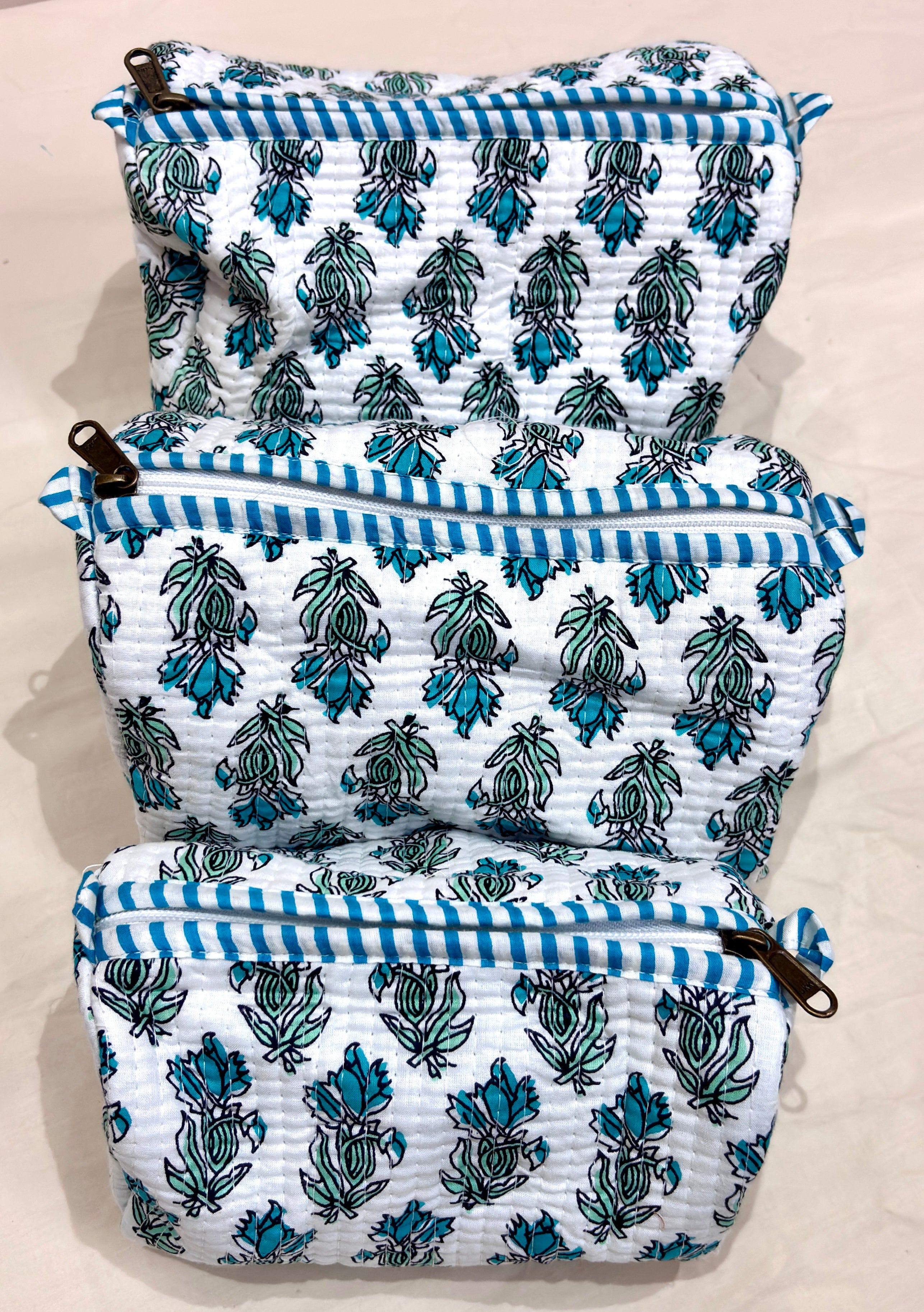 # Light Green Blue Floral Print Tote Bag | Cotton Hand Block Printed Reusable Shopping Bag | Handmade Fabric Tote