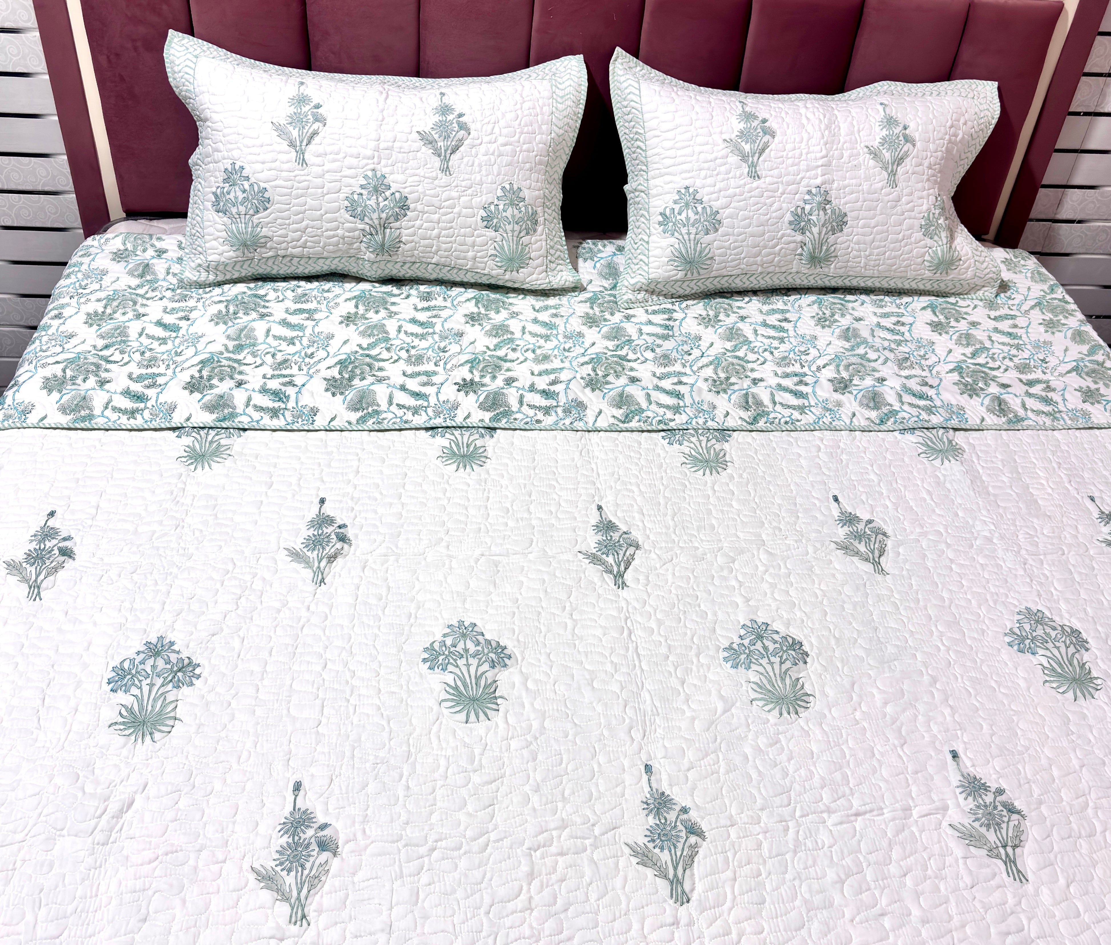 Hand Block Print Cotton Bedcover |  King Size Bedcover | Floral Printed Bed Cover | Premium Cotton Bedding