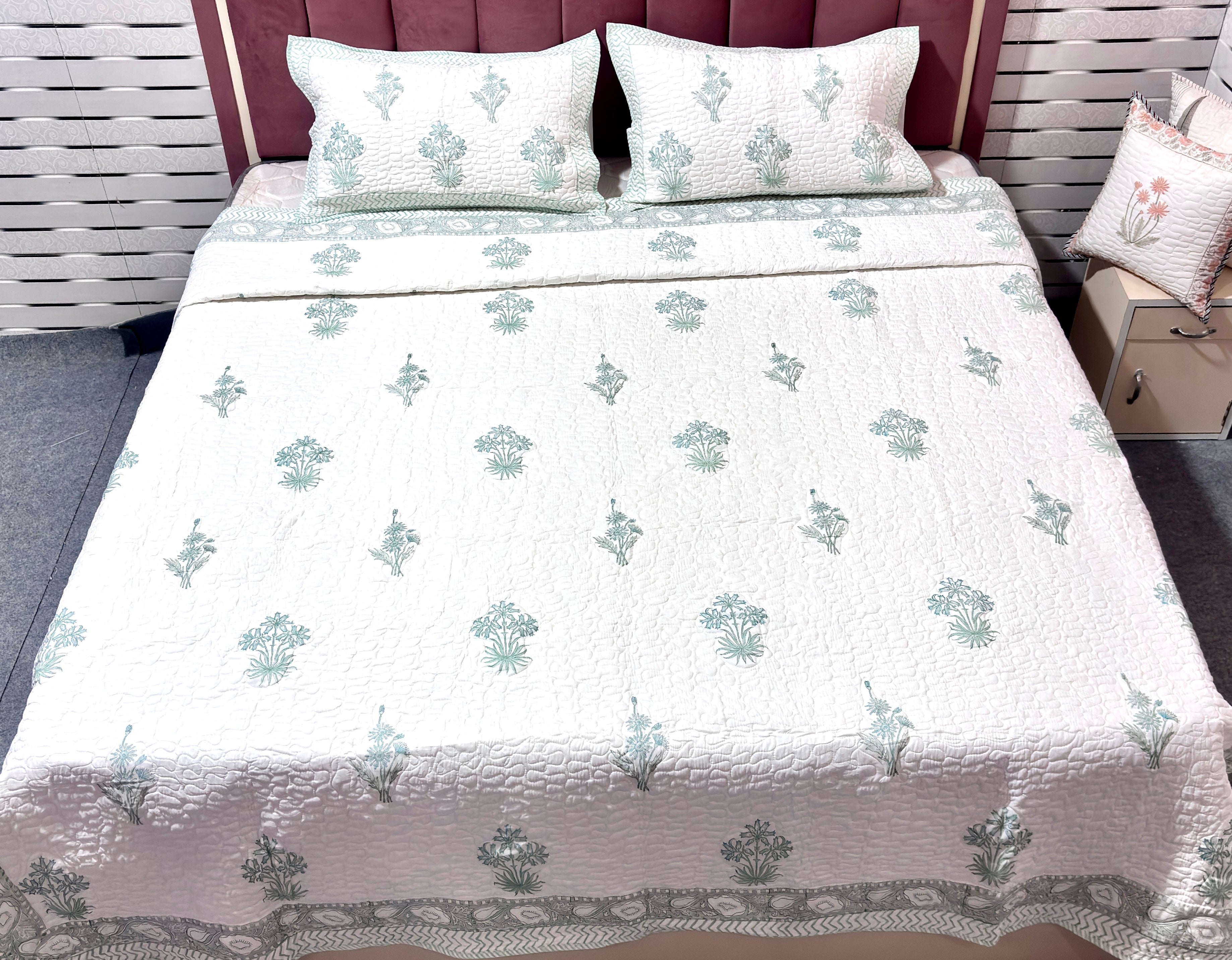 Hand Block Print Cotton Bedcover |  King Size Bedcover | Floral Printed Bed Cover | Premium Cotton Bedding