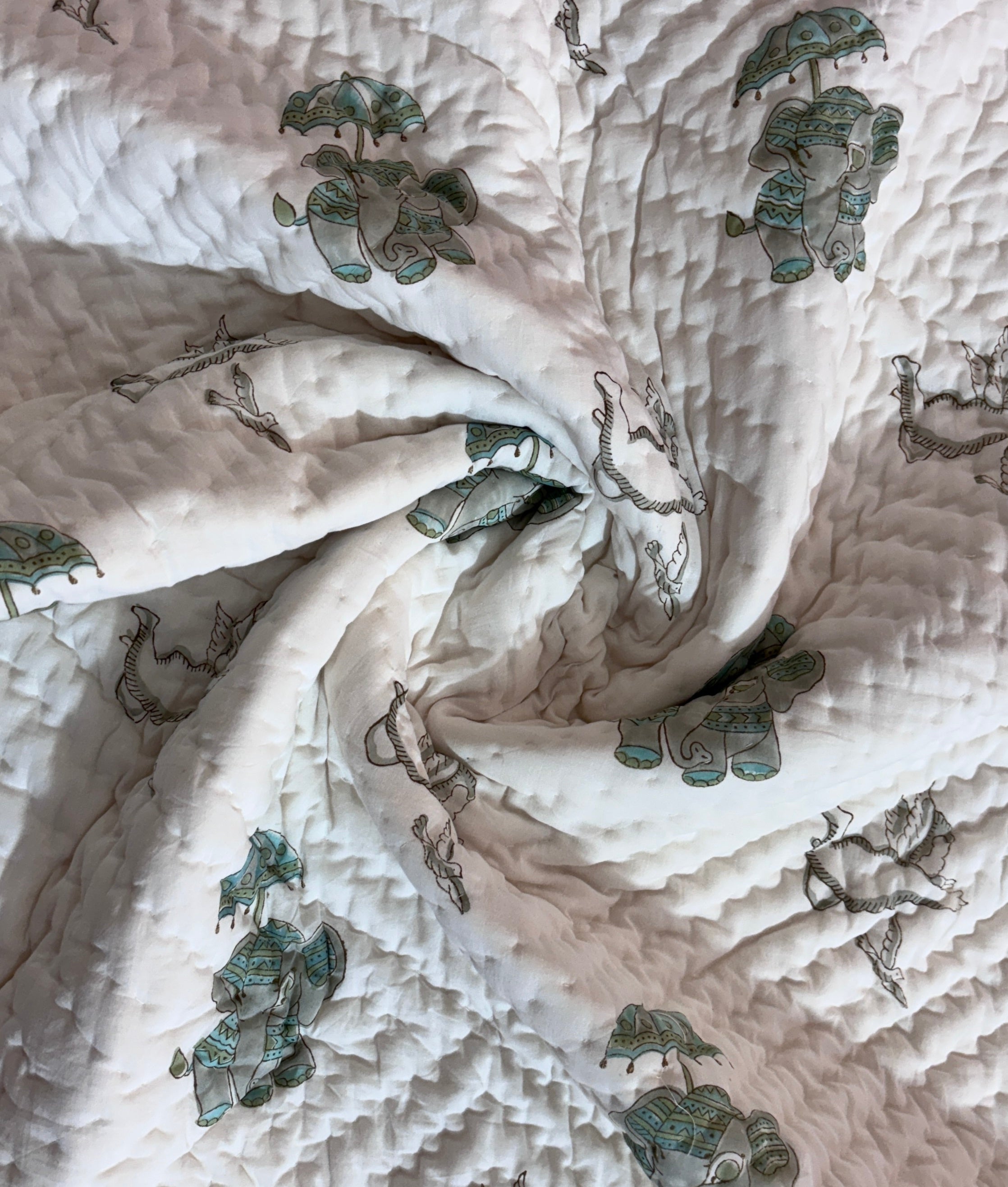 Hand Block Printed Baby Quilt | Elephant & Unicorn Cotton Baby Quilt | Handmade Reversible Baby Blanket | Soft Nursery Bedding | Toddler Quilt
