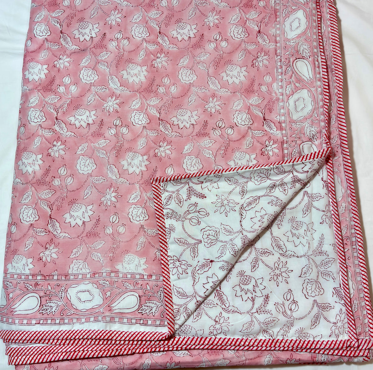 Pink Floral Cotton Dohar | Soft Printed Summer Blanket | Elegant Floral Double Bed Dohar | Lightweight Indian Bedding
