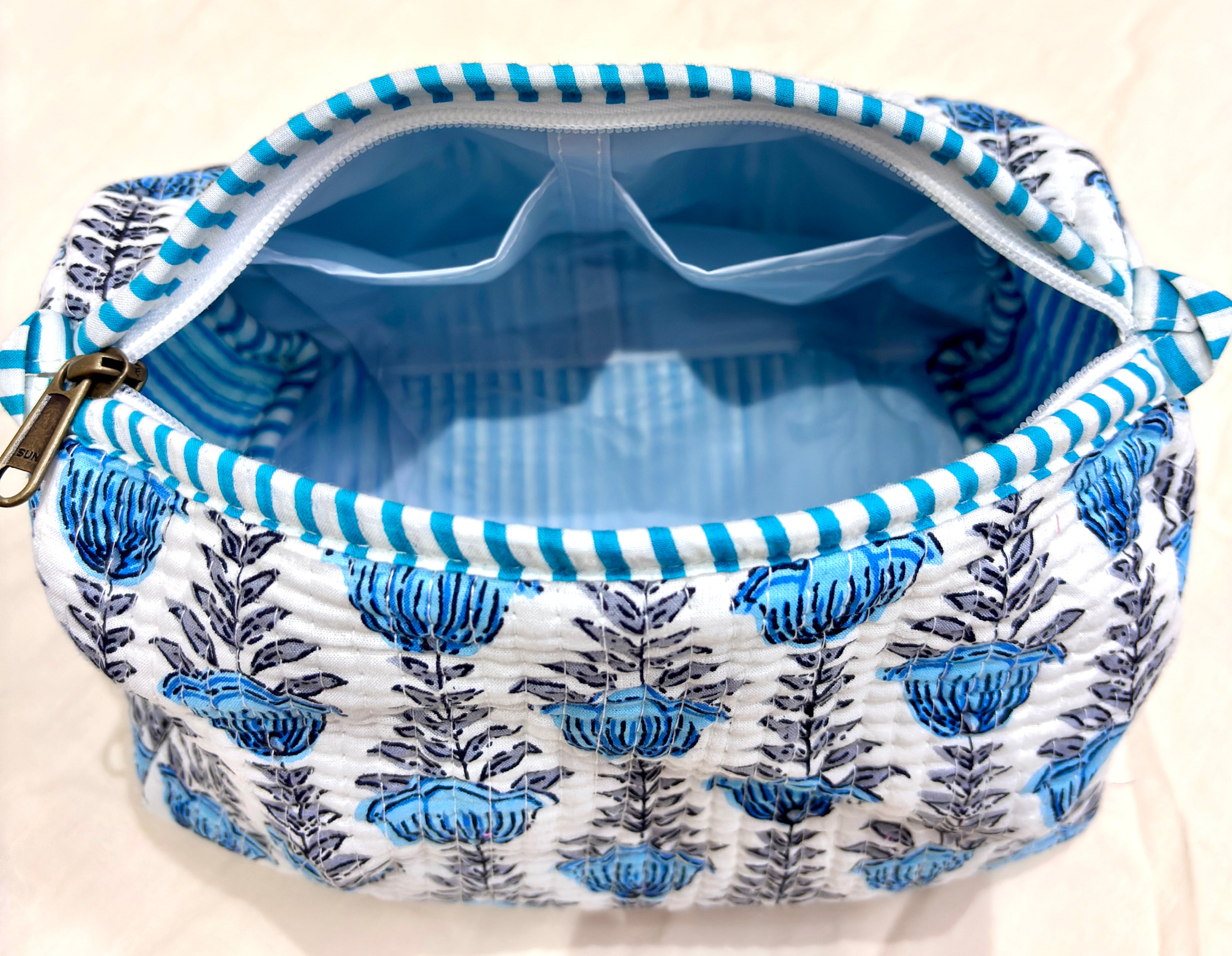 Blue Floral Print Tote Bag Set | Blue White Cotton Tote Bags | Hand Block Printed Reusable Shopping Bags