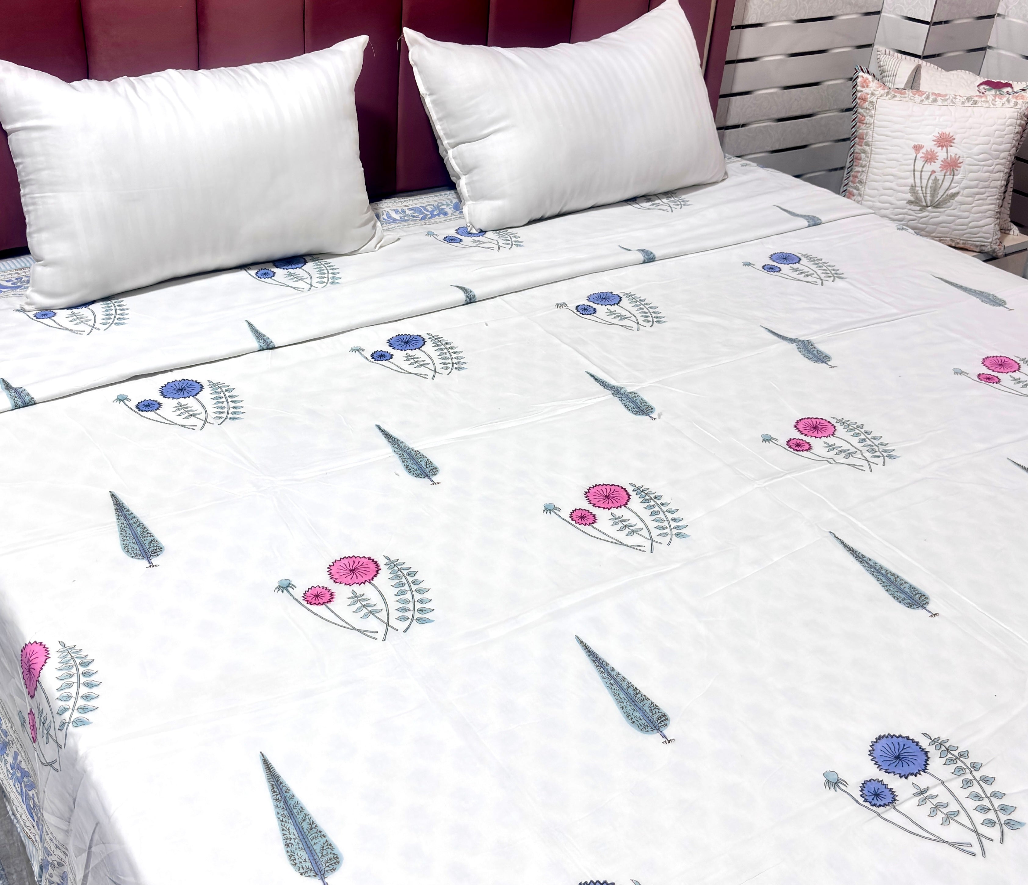 White Blue Floral Cotton Dohar | Soft Summer Dohar | Hand Block Printed Jaipuri Dohar | Lightweight AC Blanket | Handmade Bedding