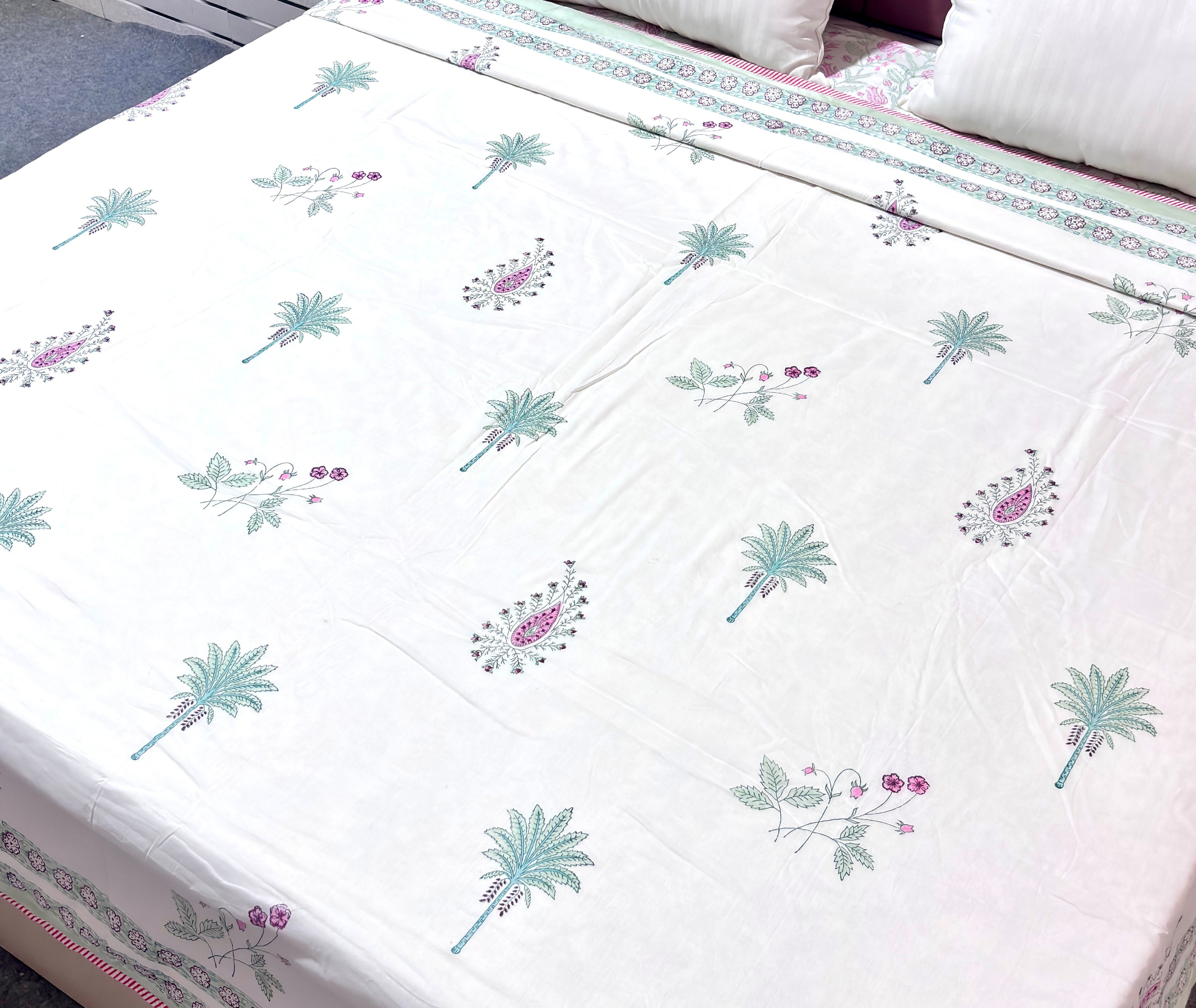 Hand Block Printed Cotton Dohar | Palm Tree Floral Jaipuri Dohar | Soft Reversible Summer AC Blanket | Handmade Cotton Bedding