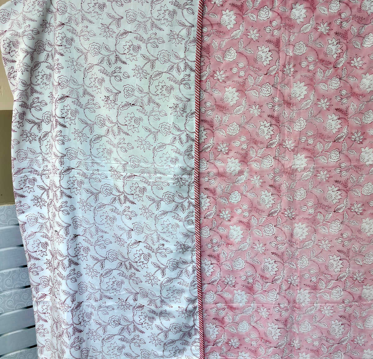 Pink Floral Cotton Dohar | Soft Printed Summer Blanket | Elegant Floral Double Bed Dohar | Lightweight Indian Bedding
