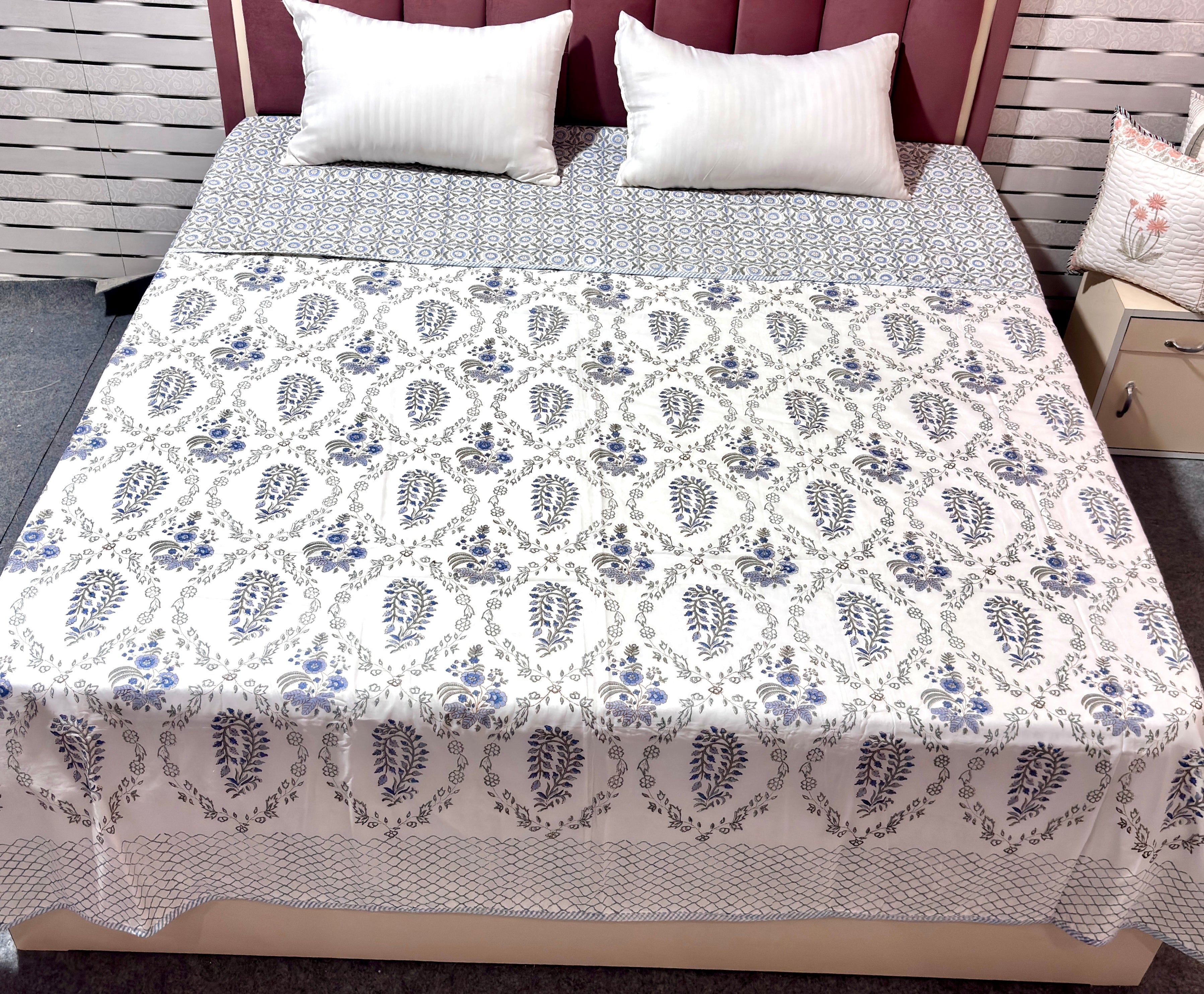 Hand Block Printed Cotton Dohar | Reversible Soft Summer Dohar | Blue Floral Jaipuri Dohar | Lightweight AC Blanket | Handmade Cotton Bedding