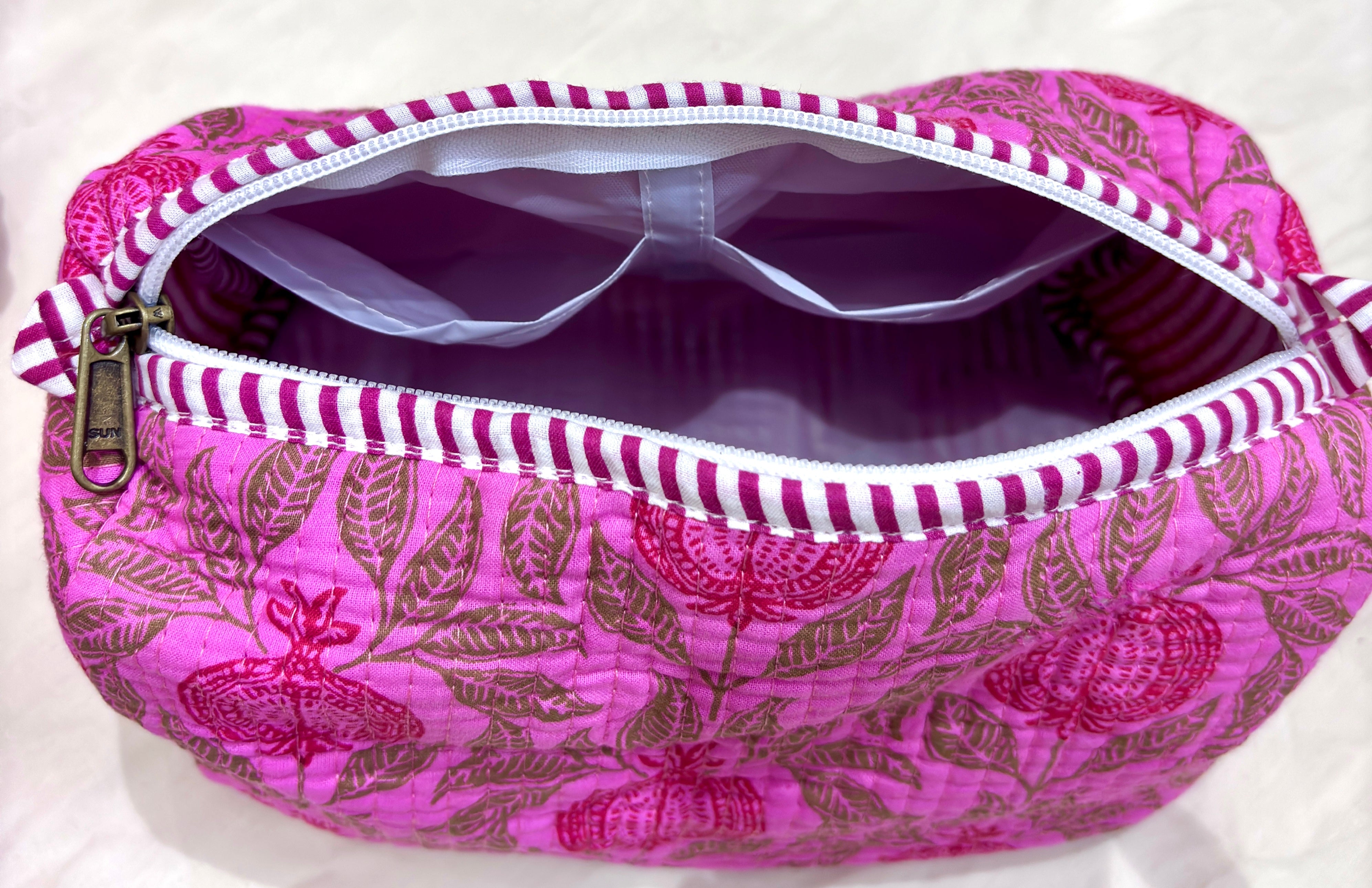 # Pink Floral Print Tote Bag | Pink Cotton Hand Block Printed Reusable Shopping Bag | Handmade Fabric Tote Bag