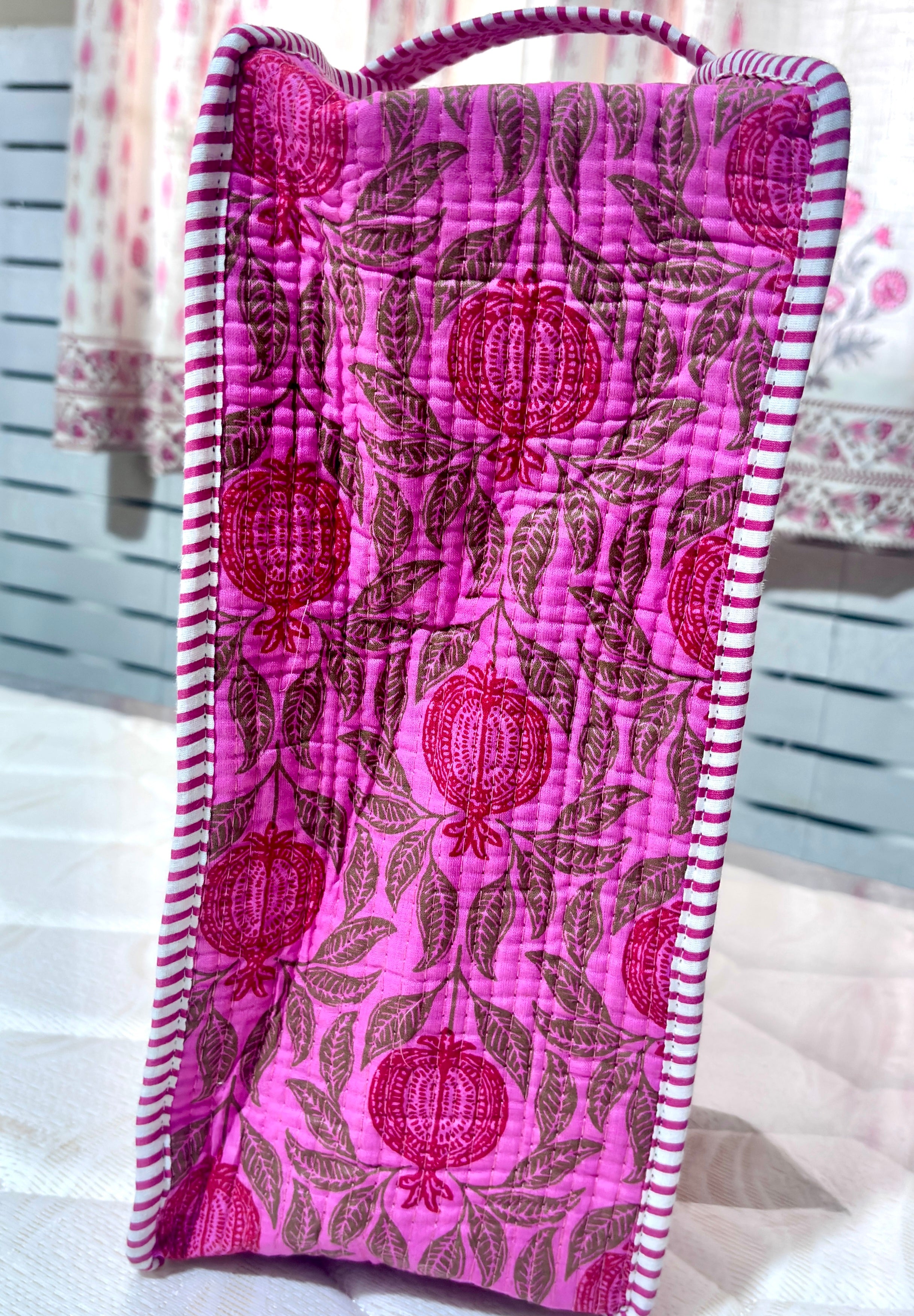 Pink Floral Quilted Cotton Tote Bag for Women | Handmade Shoulder Bag | Large Reusable Shopping, Travel & Everyday Carry Bag