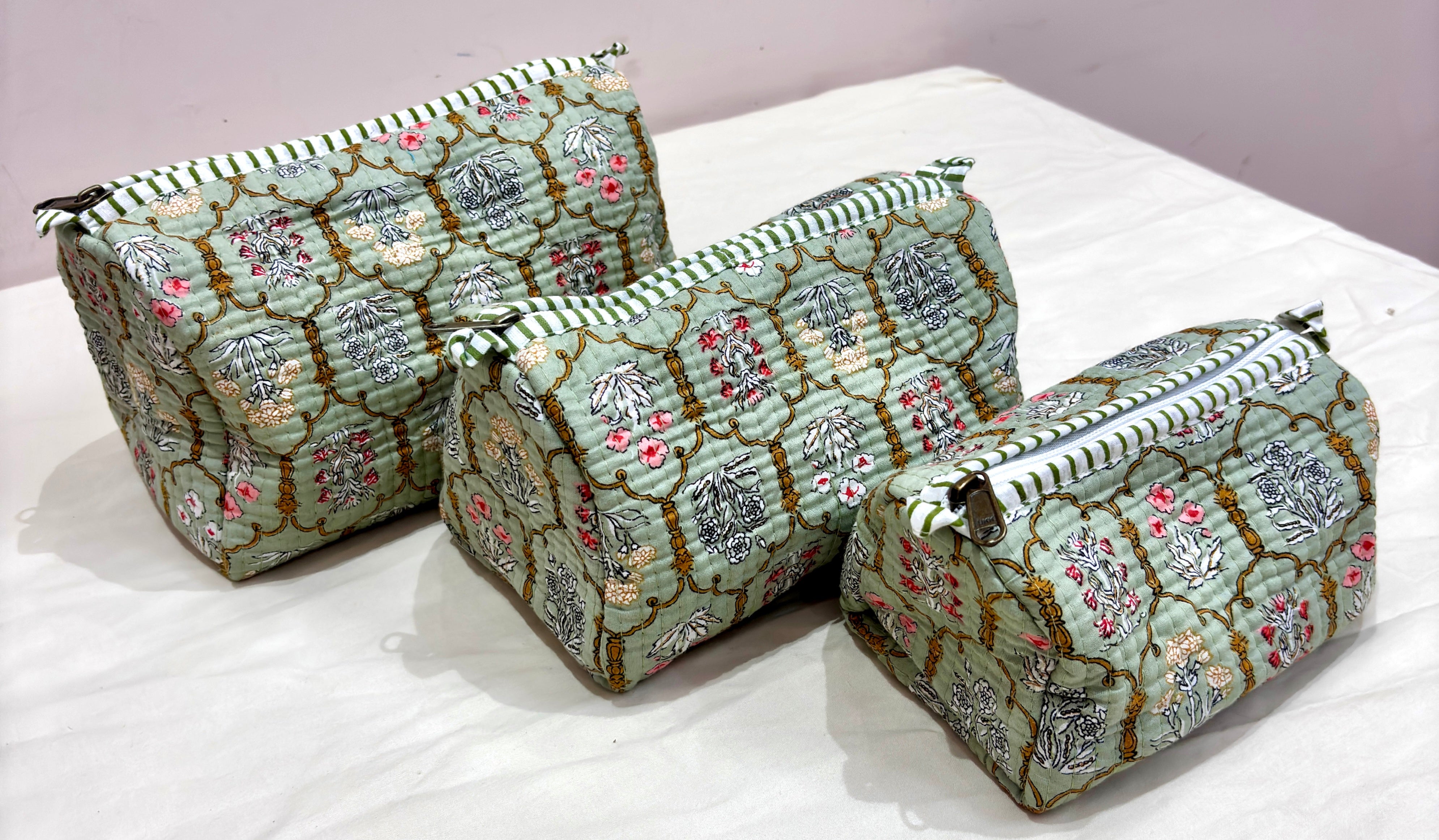 # Green Floral Print Tote Bag | Green Cotton Hand Block Printed Reusable Shopping Bag | Handmade Fabric Tote Bag