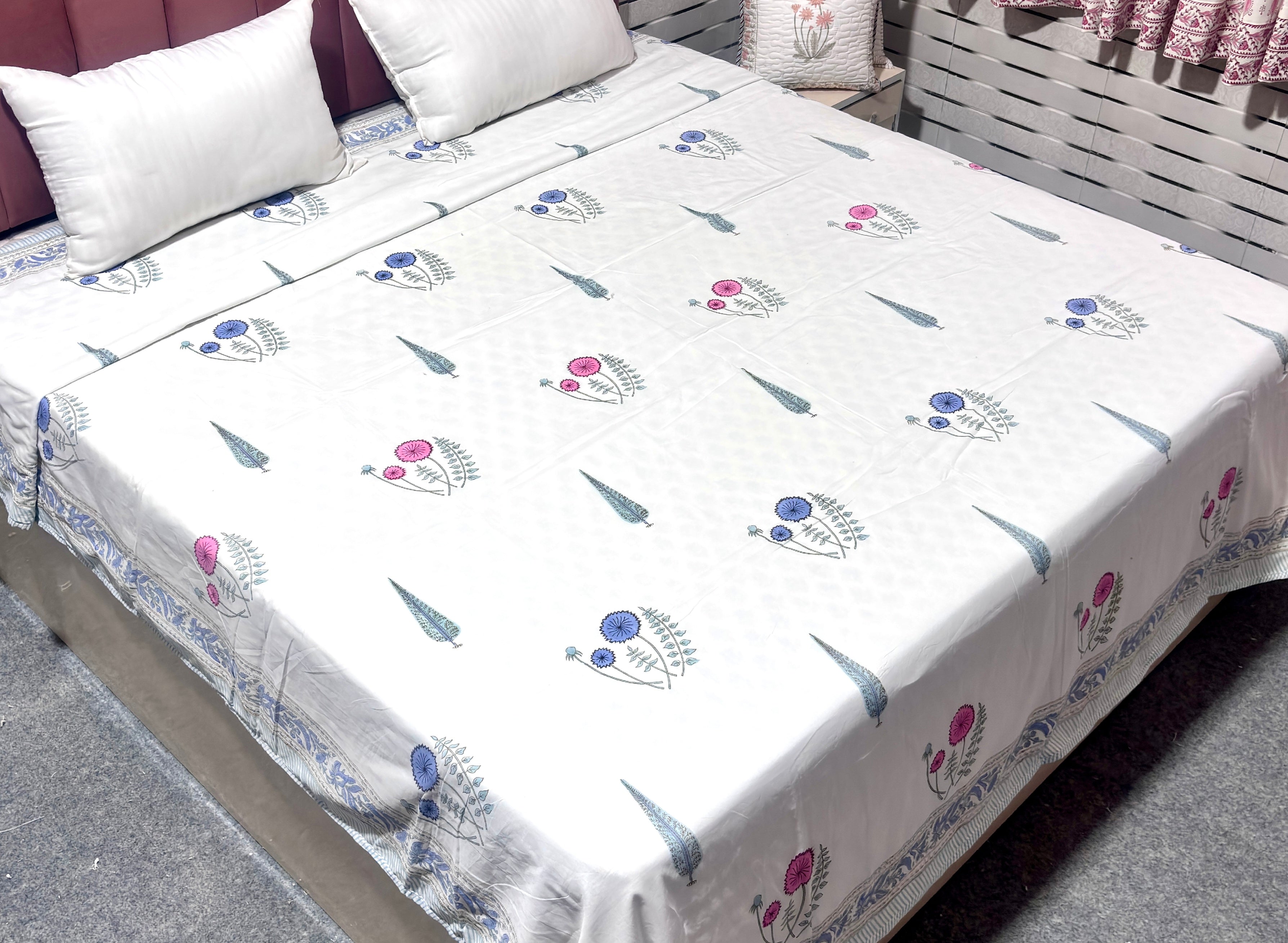 White Blue Floral Cotton Dohar | Soft Summer Dohar | Hand Block Printed Jaipuri Dohar | Lightweight AC Blanket | Handmade Bedding