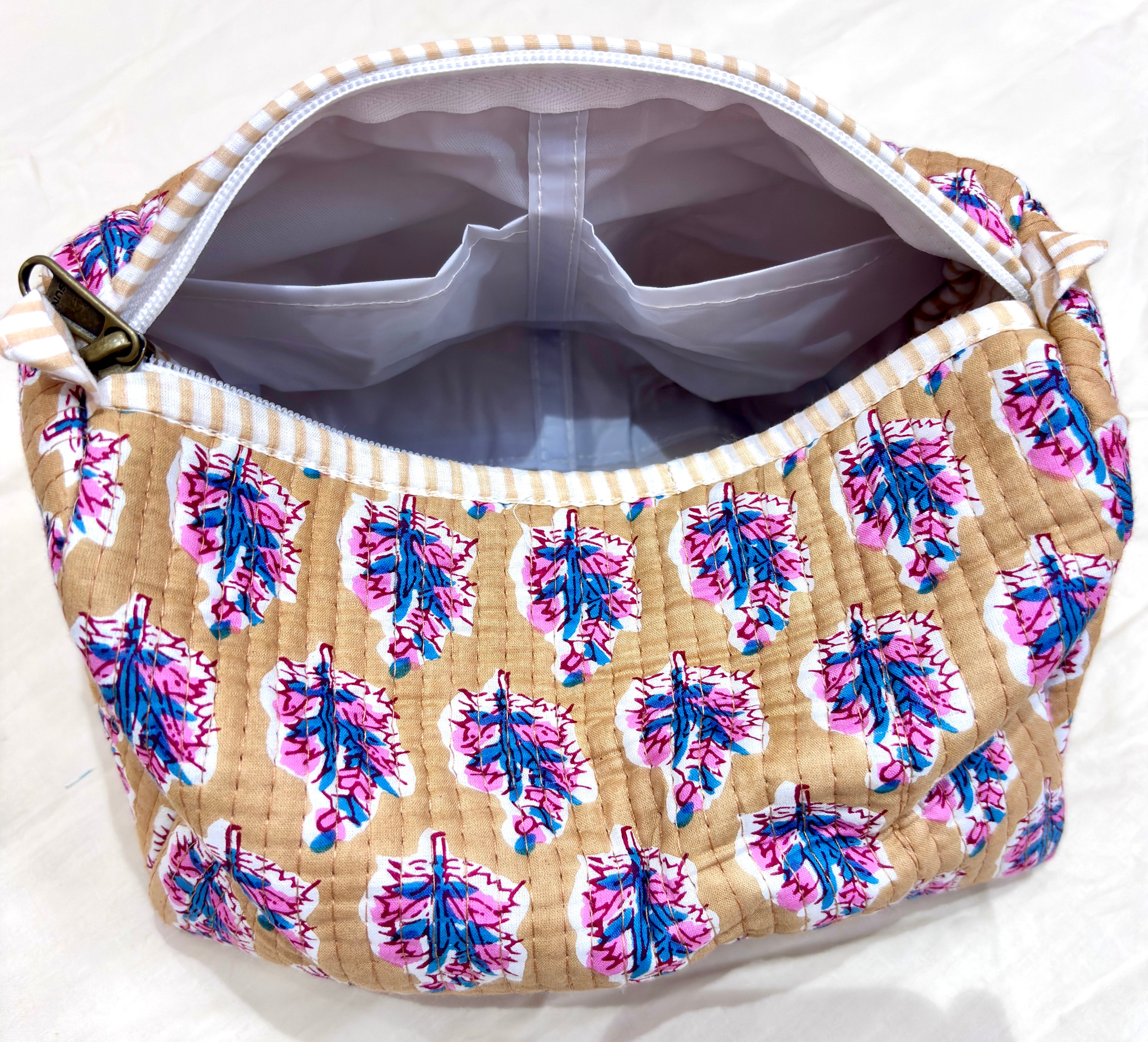 Mustard Floral Print Tote Bag Set | Purple Blue Flower Cotton Bags | Hand Block Printed Reusable Shopping Bags