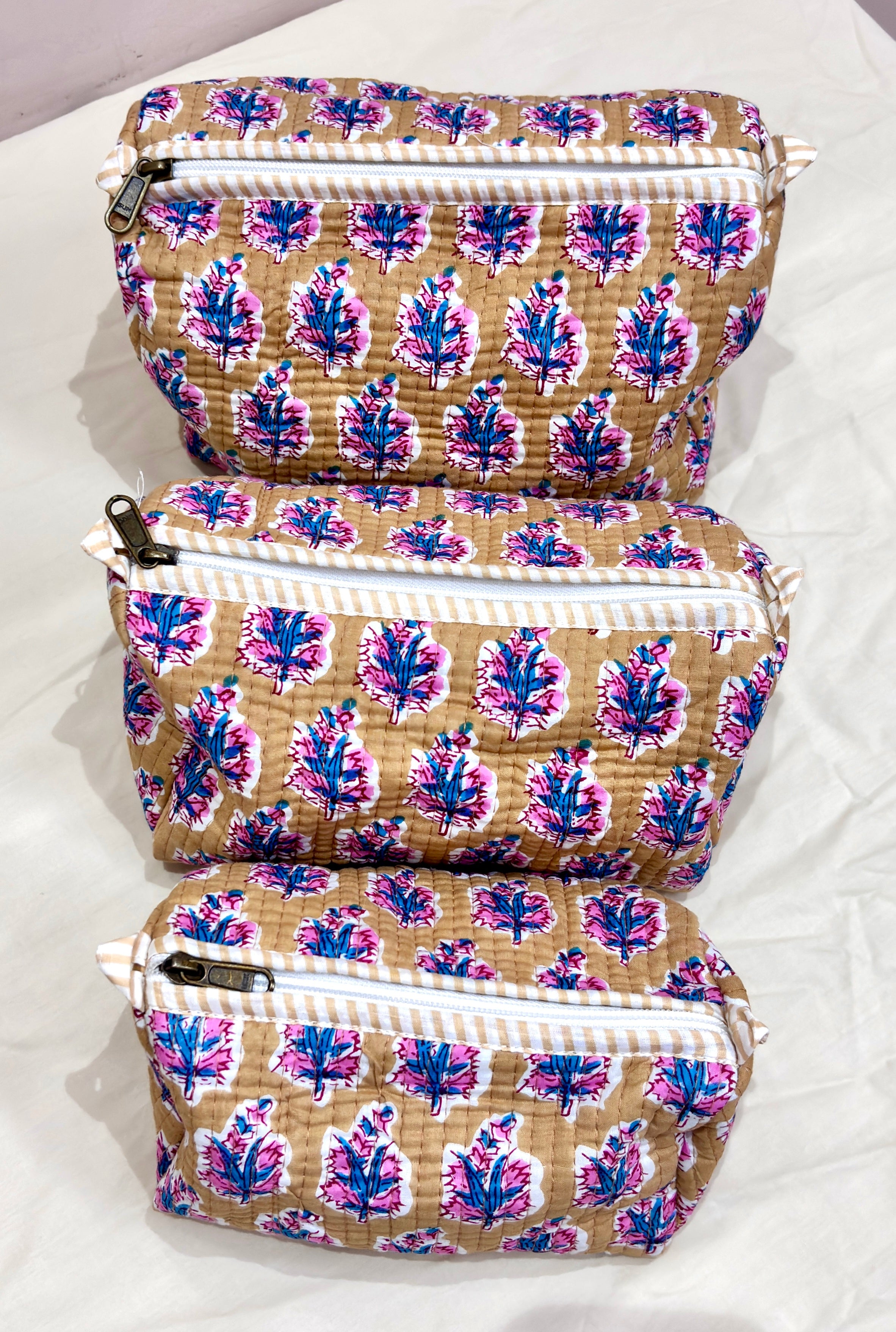 Mustard Floral Print Tote Bag Set | Purple Blue Flower Cotton Bags | Hand Block Printed Reusable Shopping Bags