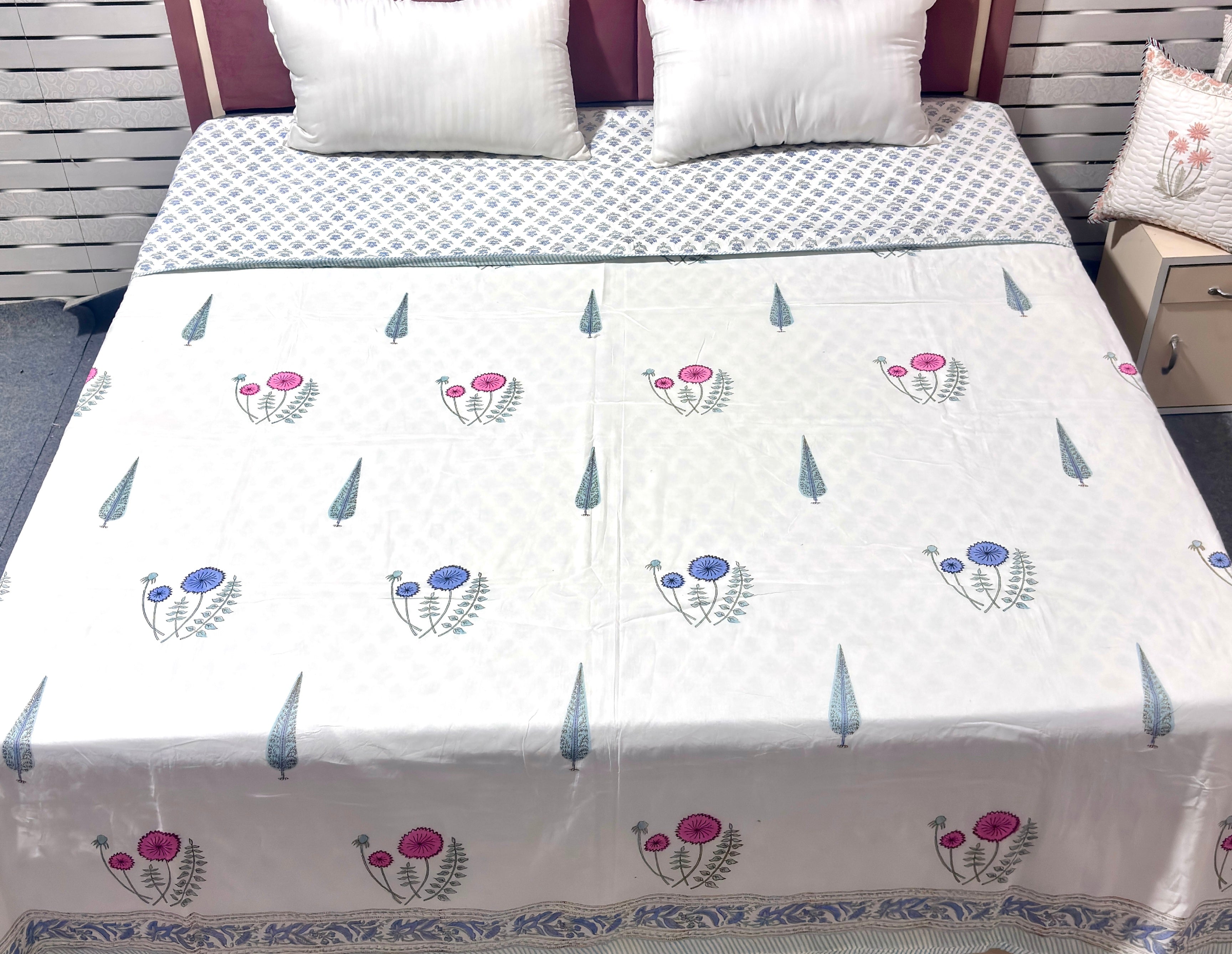White Blue Floral Cotton Dohar | Soft Summer Dohar | Hand Block Printed Jaipuri Dohar | Lightweight AC Blanket | Handmade Bedding