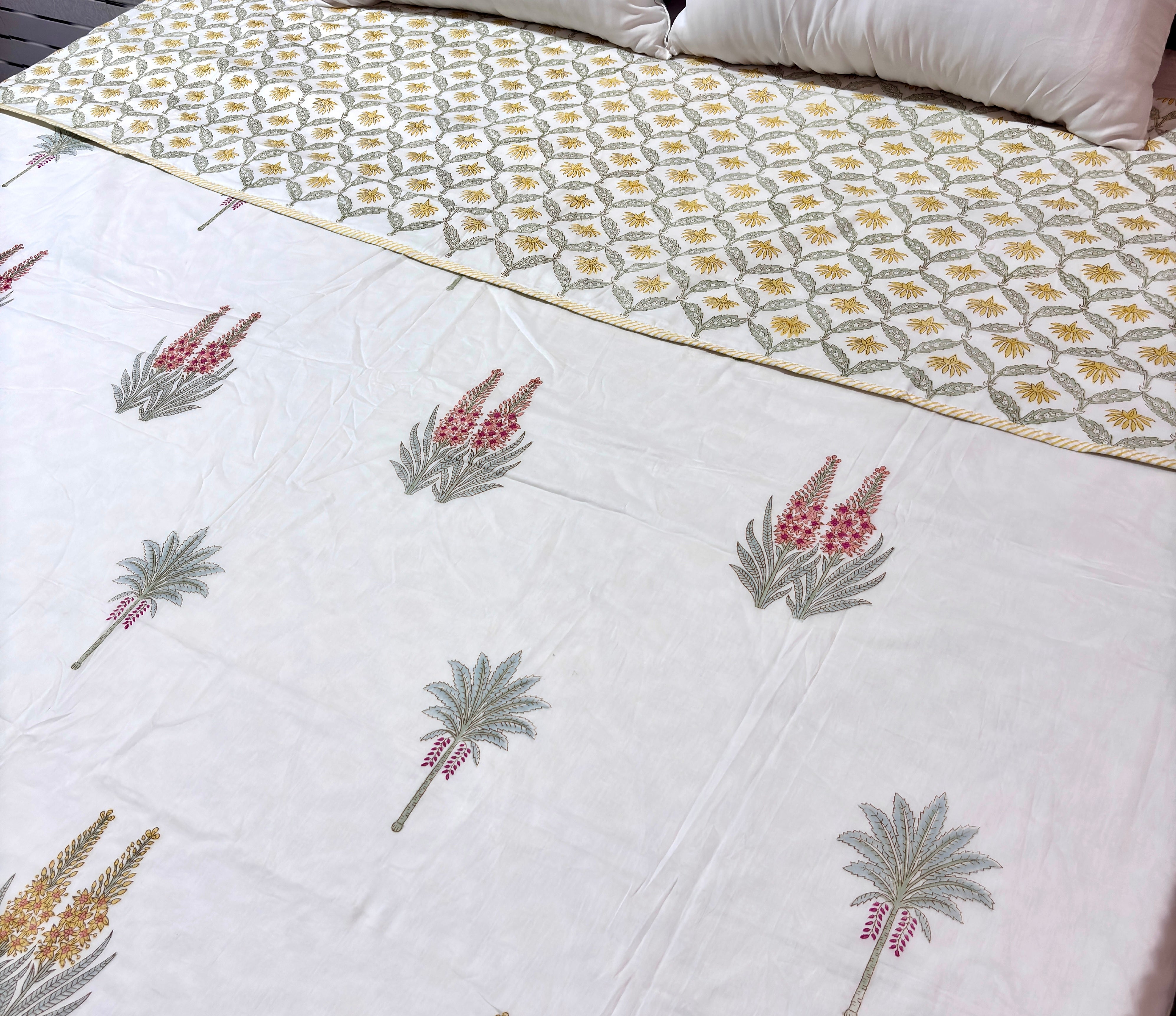 Floral Hand Block Print Cotton Dohar, Lightweight Summer Blanket, Reversible AC Blanket, Handmade Indian Cotton Bedding