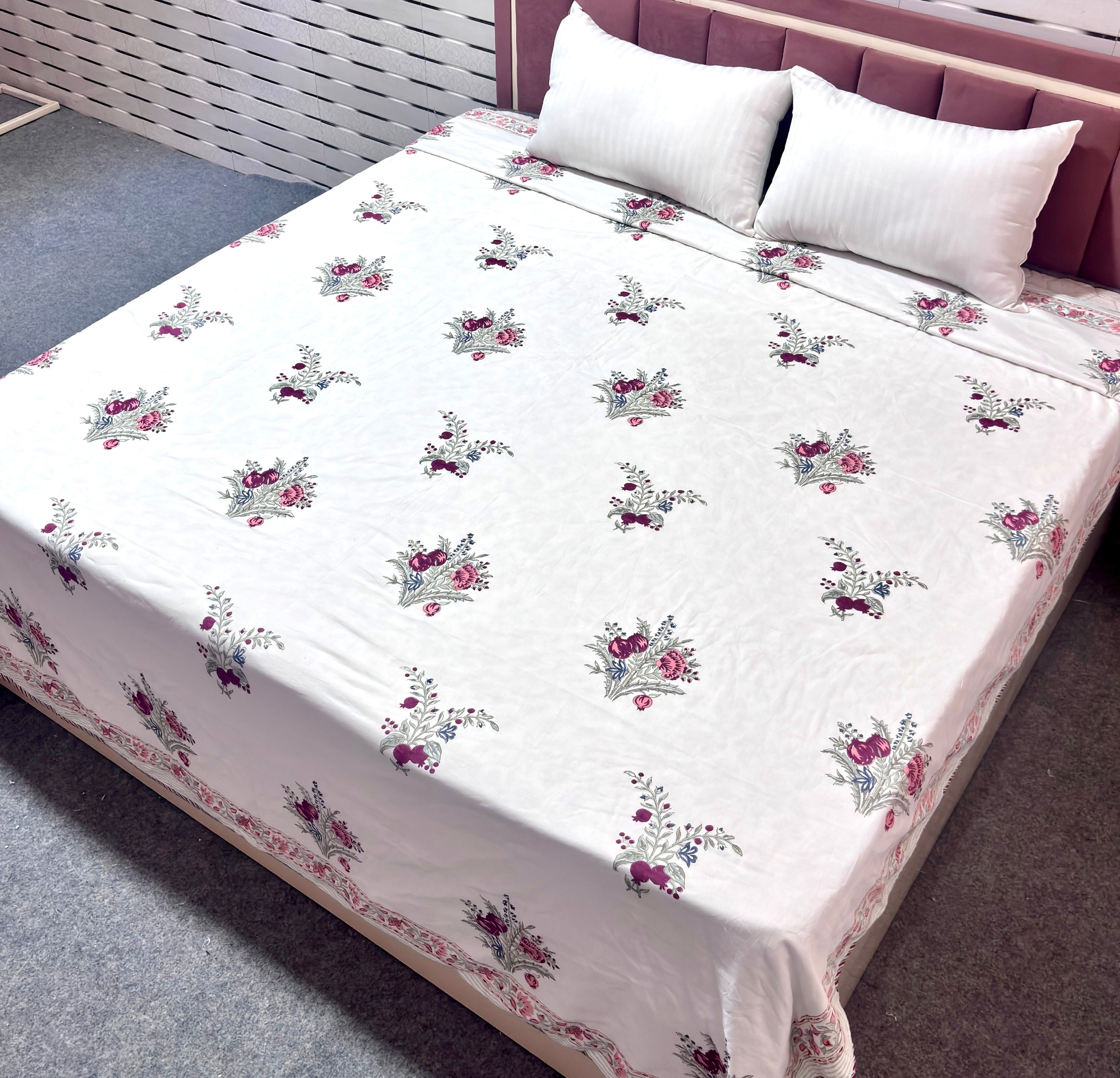 Floral Hand Block Print Cotton Dohar, Lightweight Summer Blanket, Reversible AC Dohar, Indian Cotton Throw, Handmade Bedding