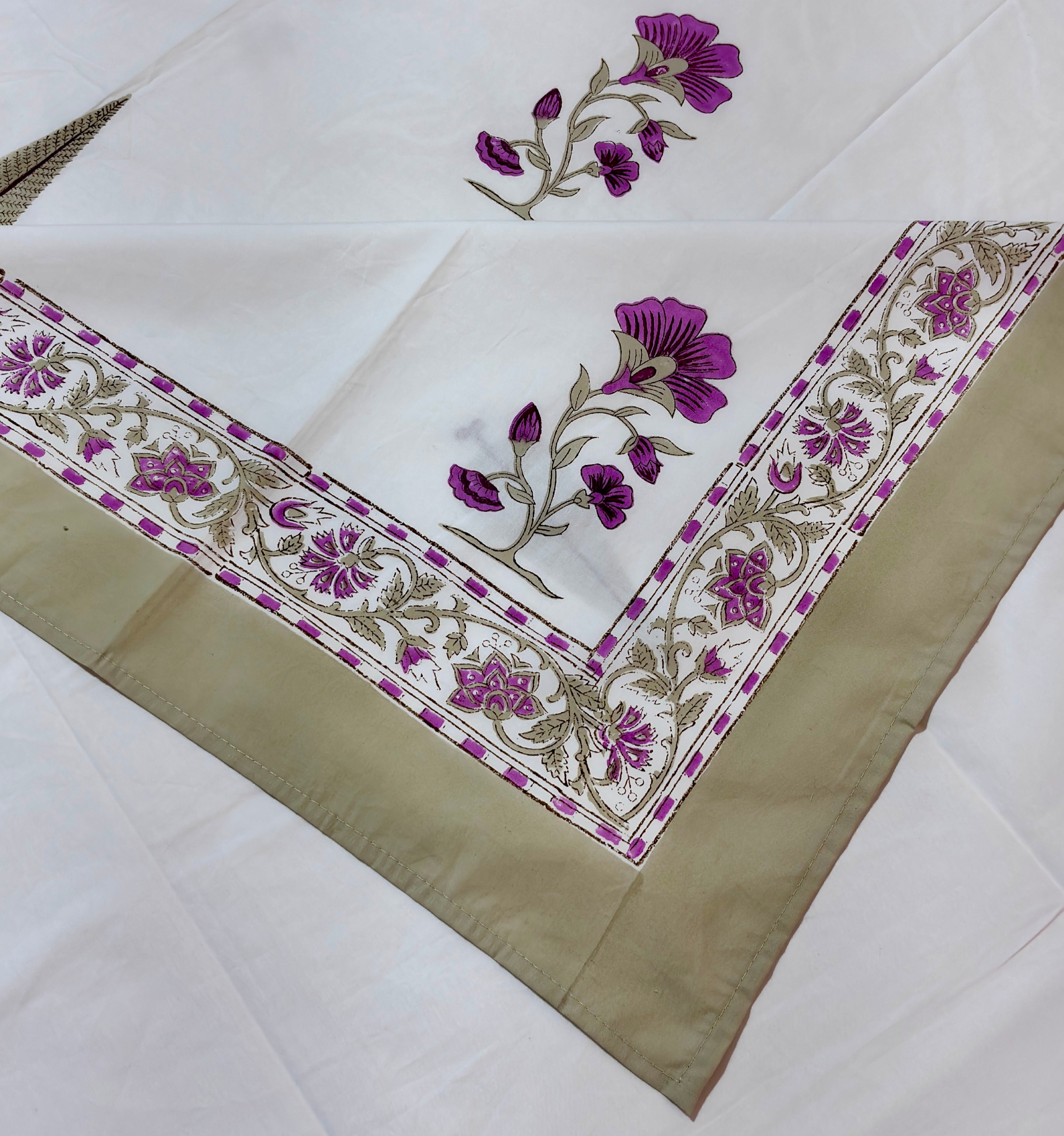 White Floral Cotton Bedsheet | Purple & Blue Flower Printed Bed Sheet | Elegant Indian Floral Bedding