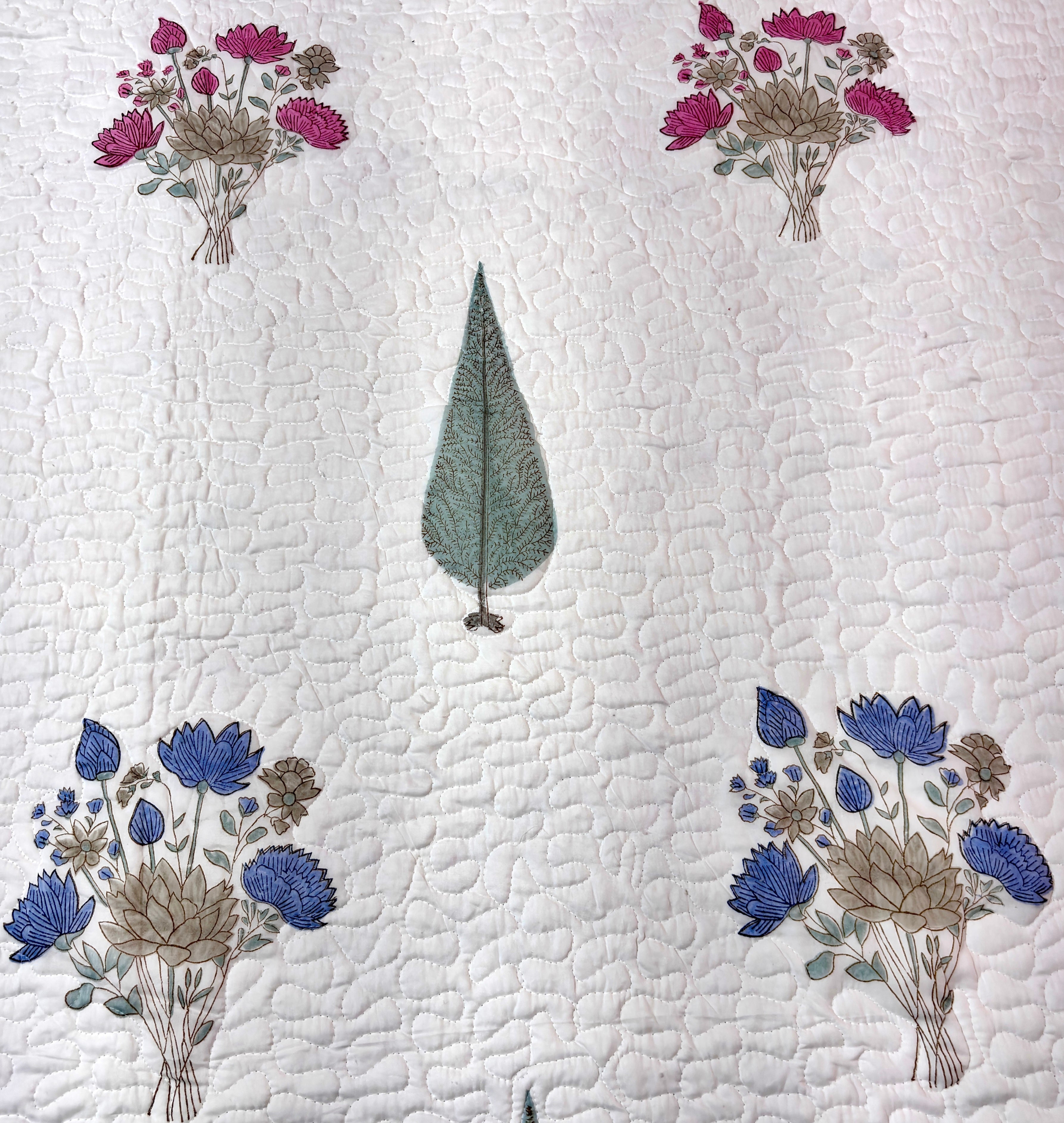 Premium Floral Quilted Bedcover Set with Pillow Covers – Soft Cotton Double Bedspread for Home Decor