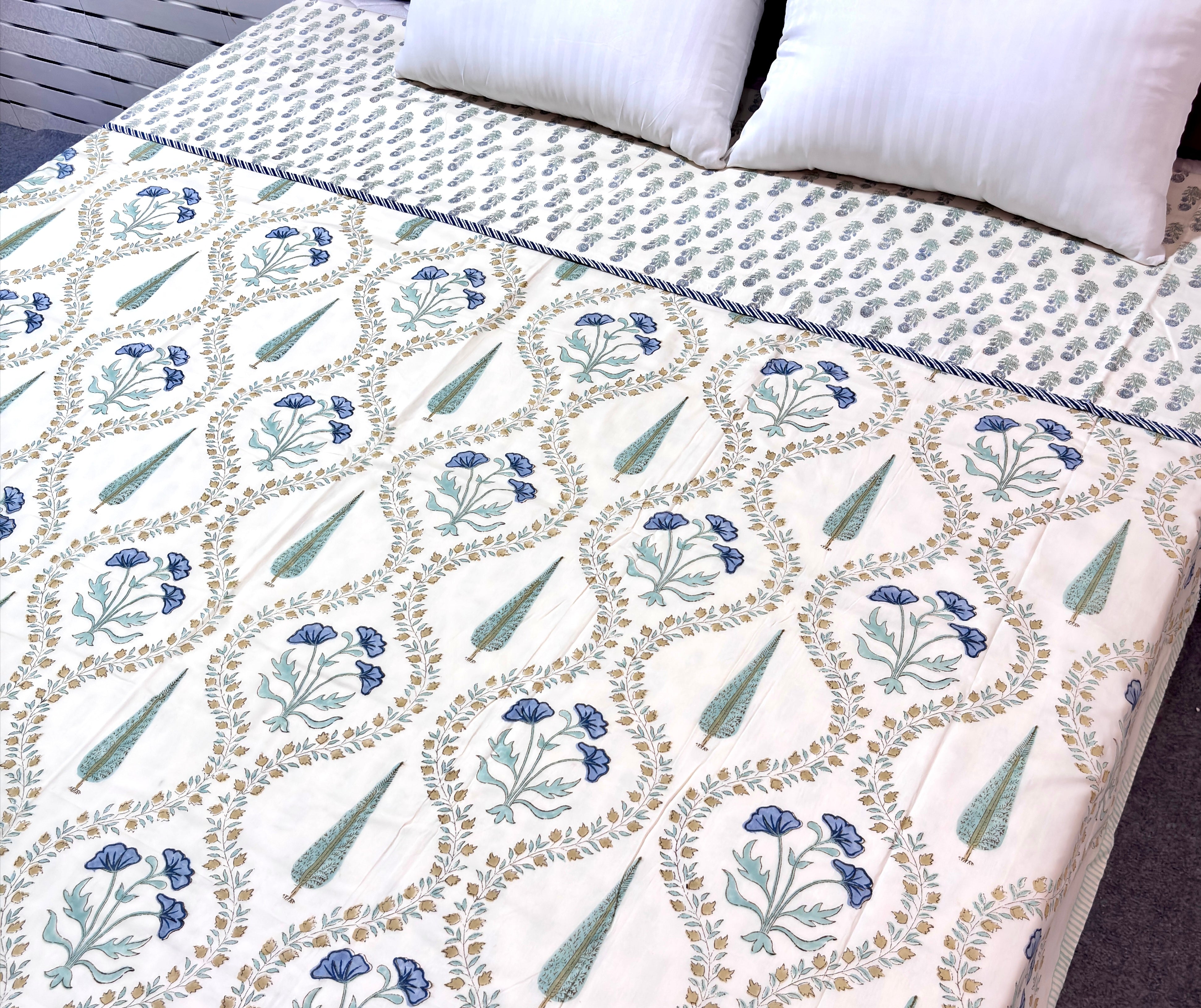 Hand Block Printed Cotton Dohar | Reversible Lightweight Summer Blanket | Soft Jaipuri Dohar | King & Queen Size