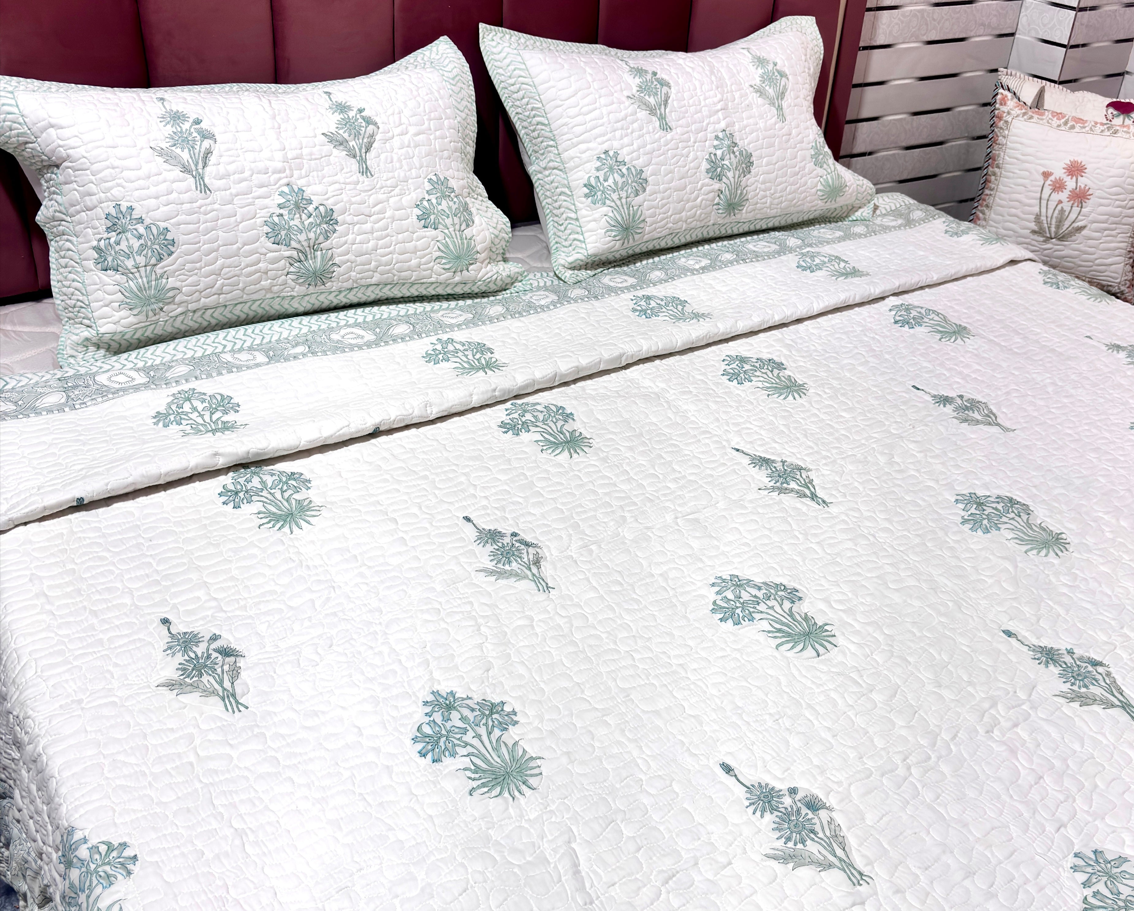 Hand Block Print Cotton Bedcover |  King Size Bedcover | Floral Printed Bed Cover | Premium Cotton Bedding