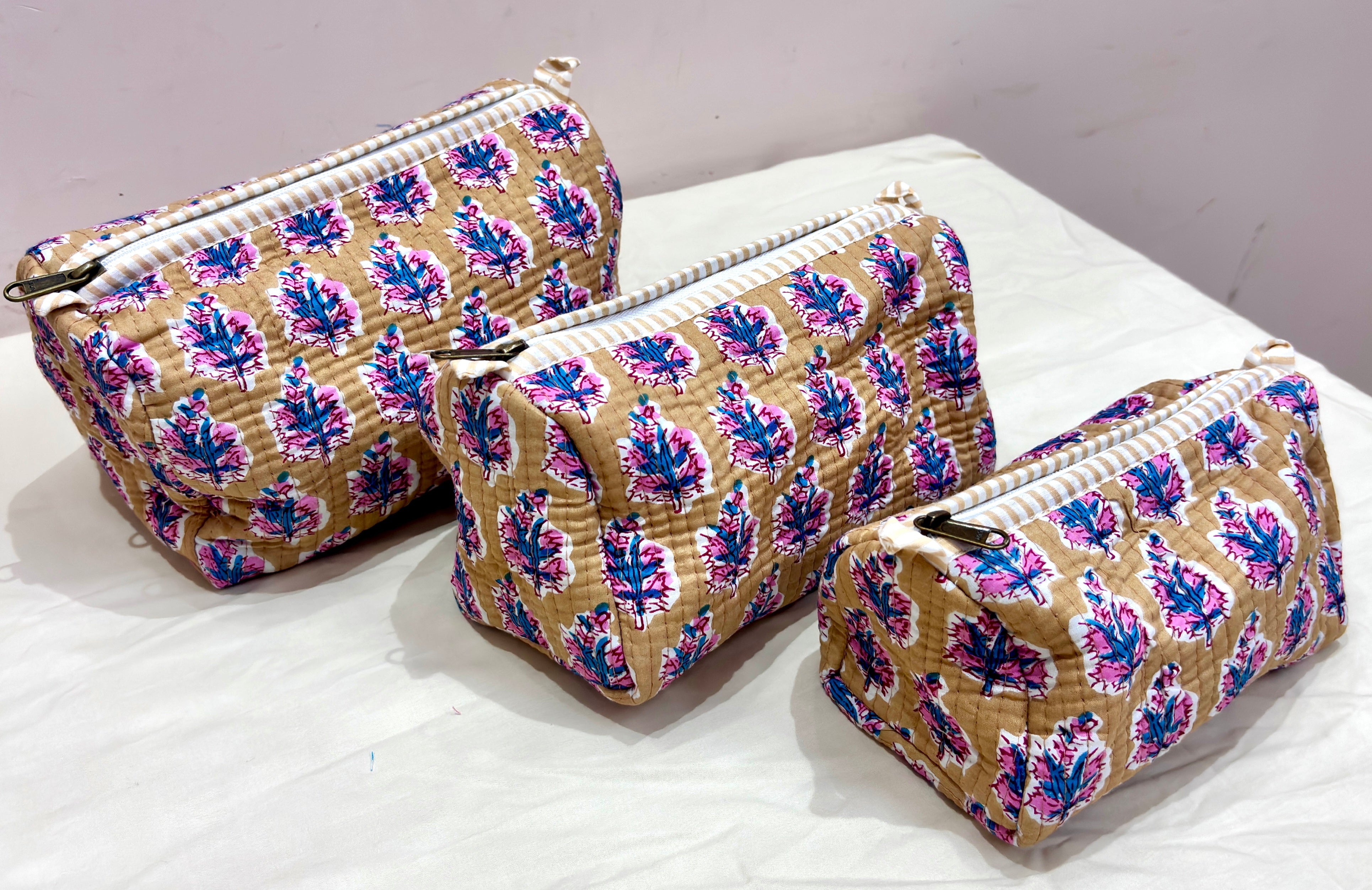 Mustard Floral Print Tote Bag Set | Purple Blue Flower Cotton Bags | Hand Block Printed Reusable Shopping Bags