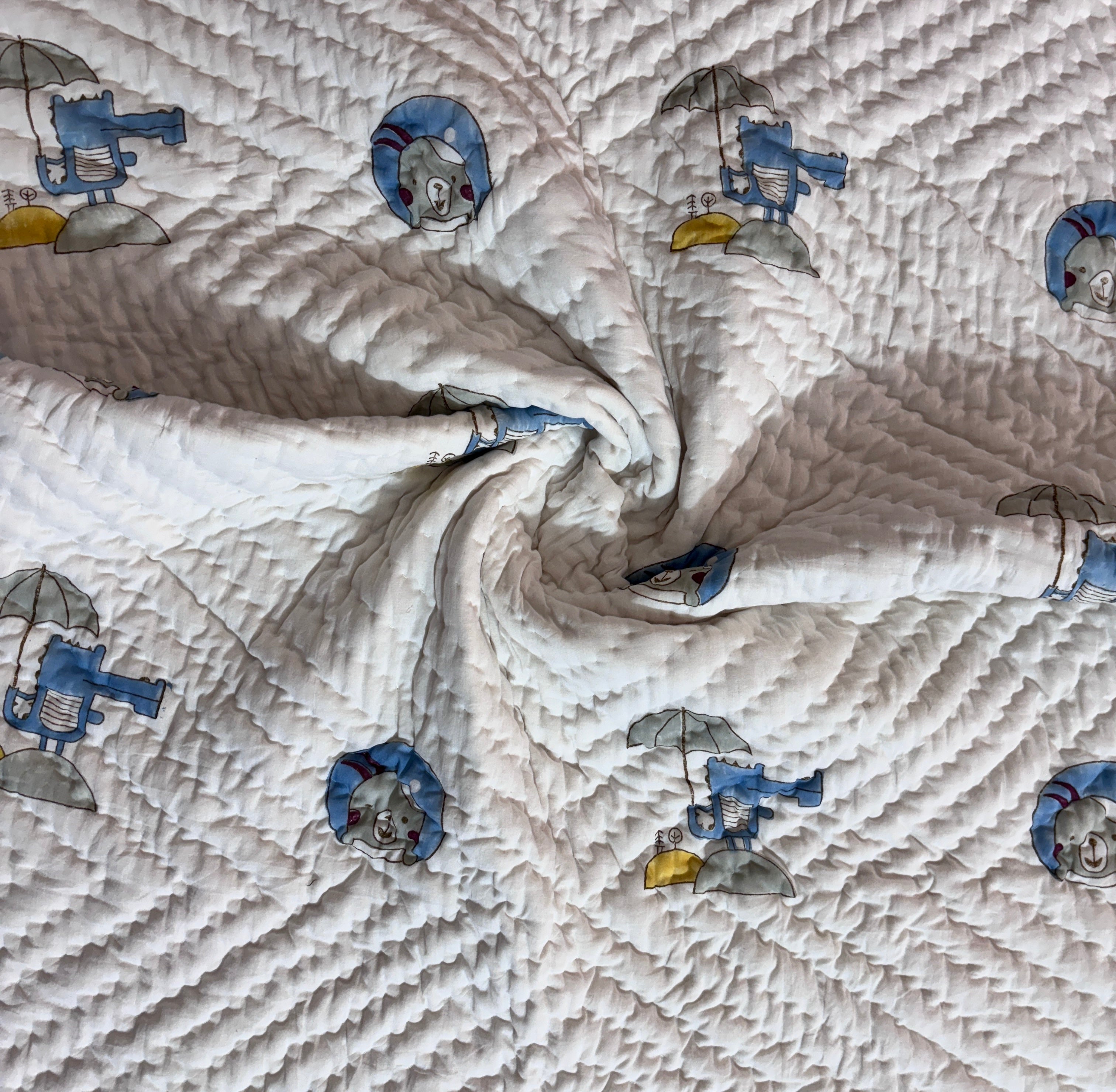 Hand Block Printed Baby Quilt | Airplane Cotton Baby Quilt | Handmade Reversible Baby Blanket | Soft Nursery Quilt
