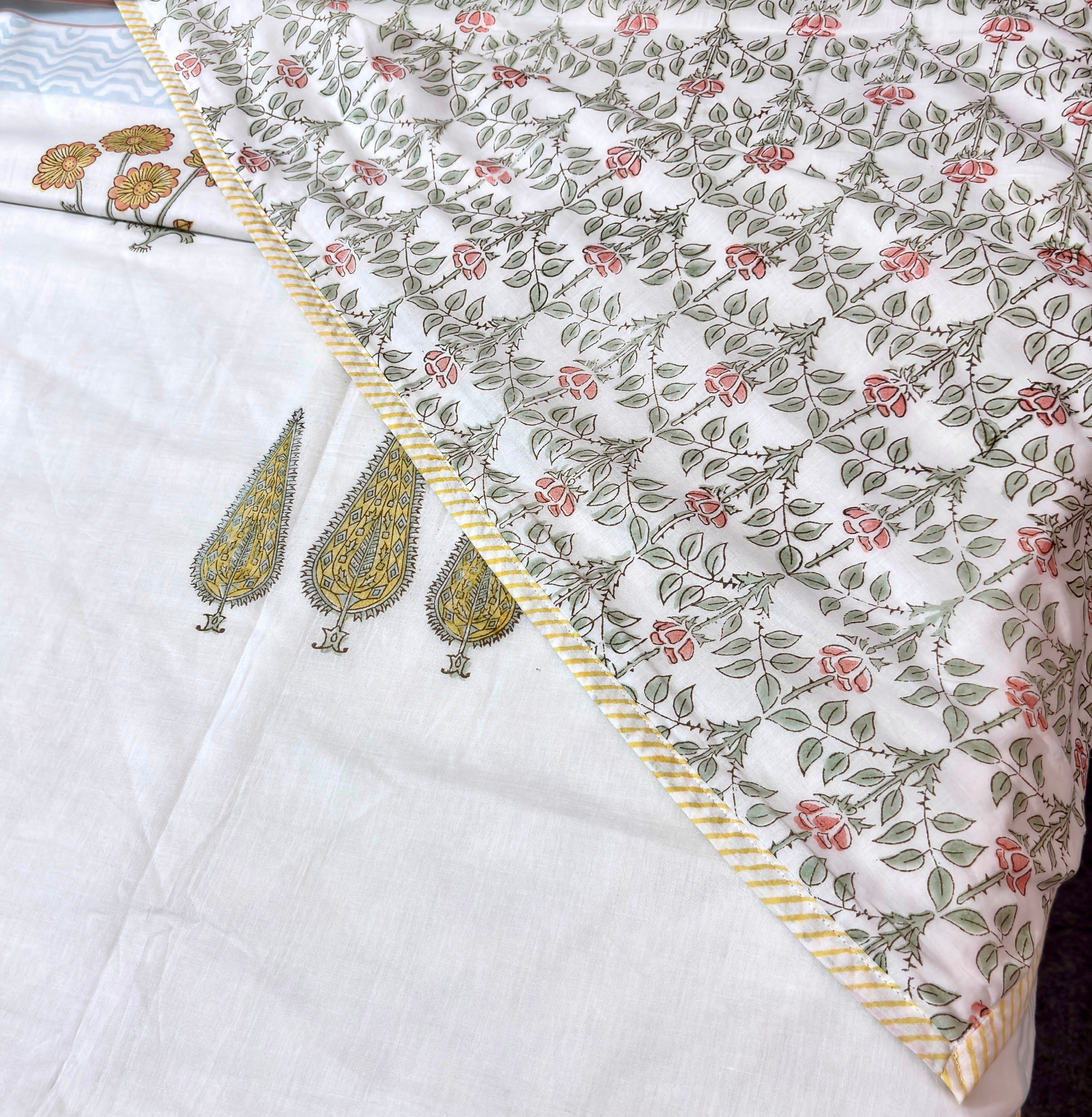 Hand Block Print Cotton Dohar | Reversible Summer Blanket | Soft Mulmul Cotton AC Blanket | Jaipuri Floral Dohar | Lightweight Quilt