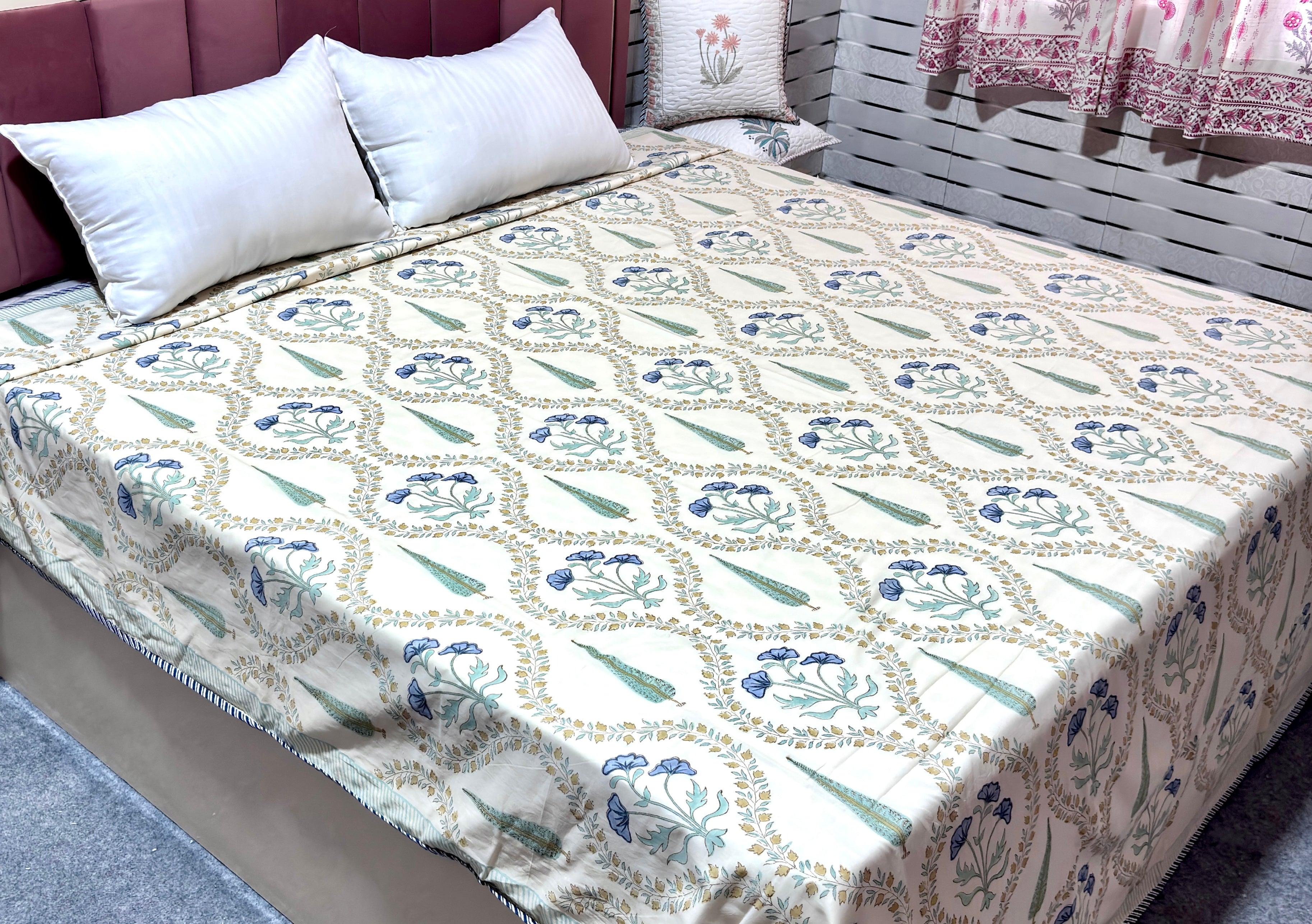 Hand Block Printed Cotton Dohar | Reversible Lightweight Summer Blanket | Soft Jaipuri Dohar | King & Queen Size