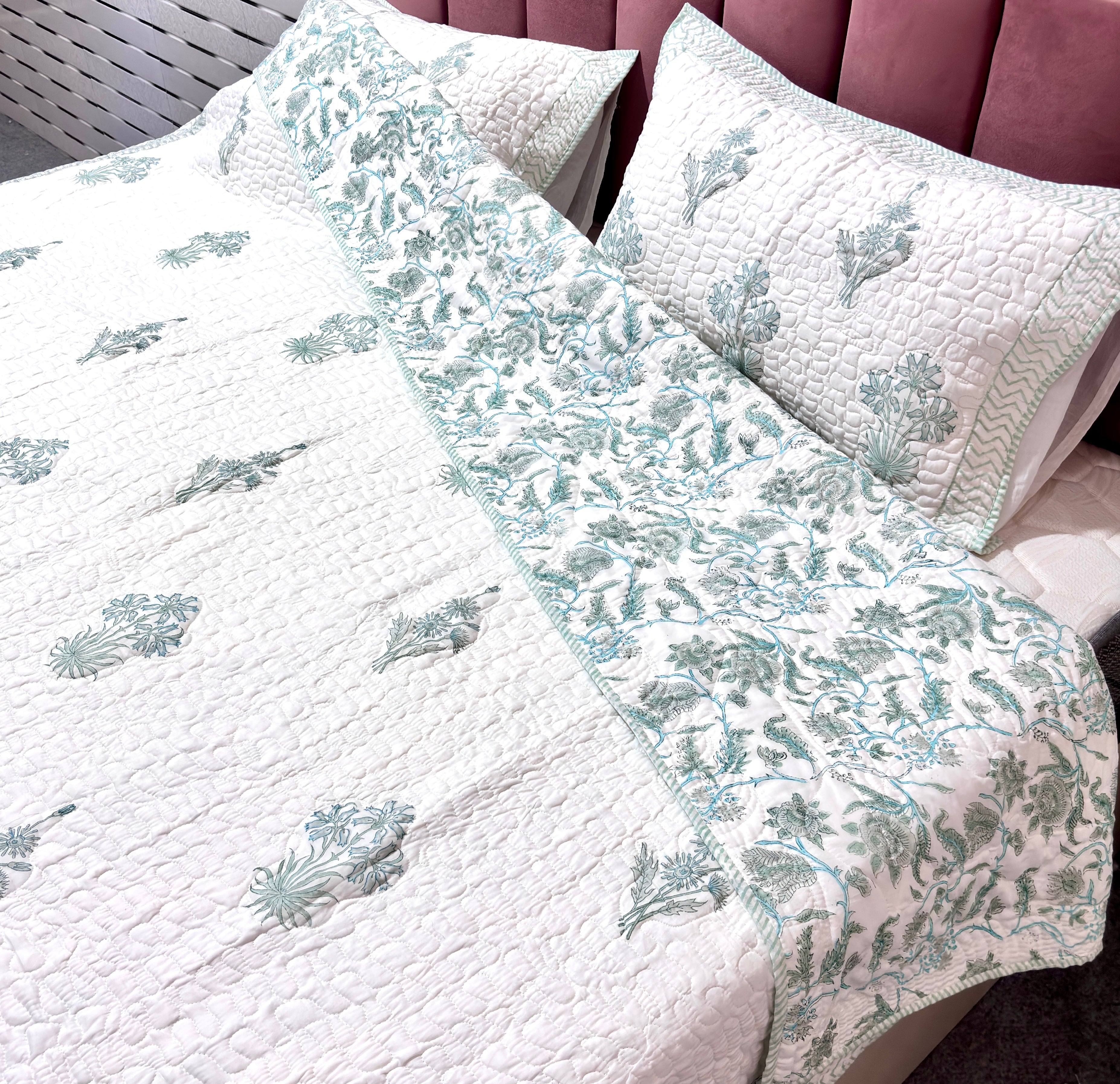 Hand Block Print Cotton Bedcover |  King Size Bedcover | Floral Printed Bed Cover | Premium Cotton Bedding