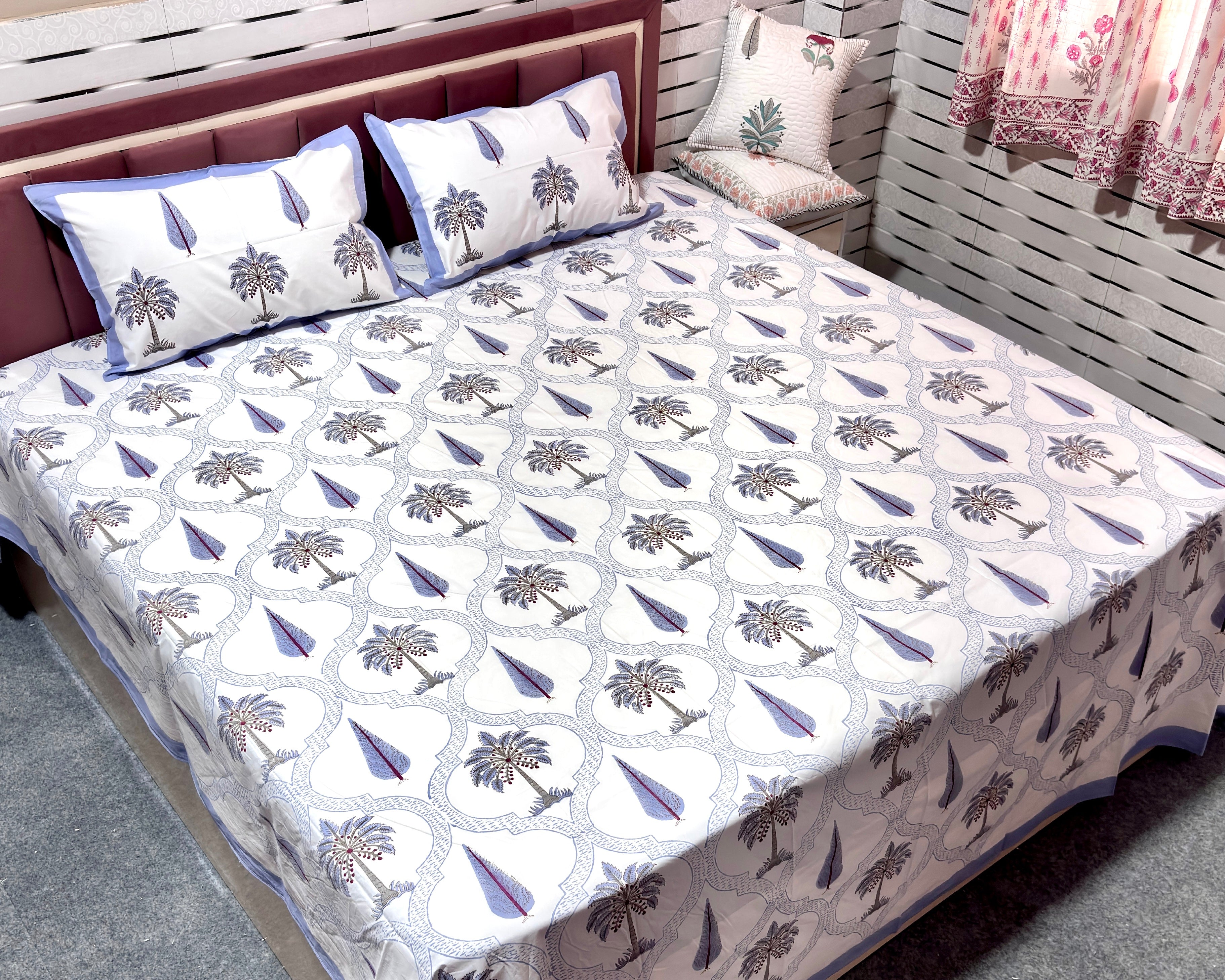 Plam jal handblock printed cotton bedsheet king size