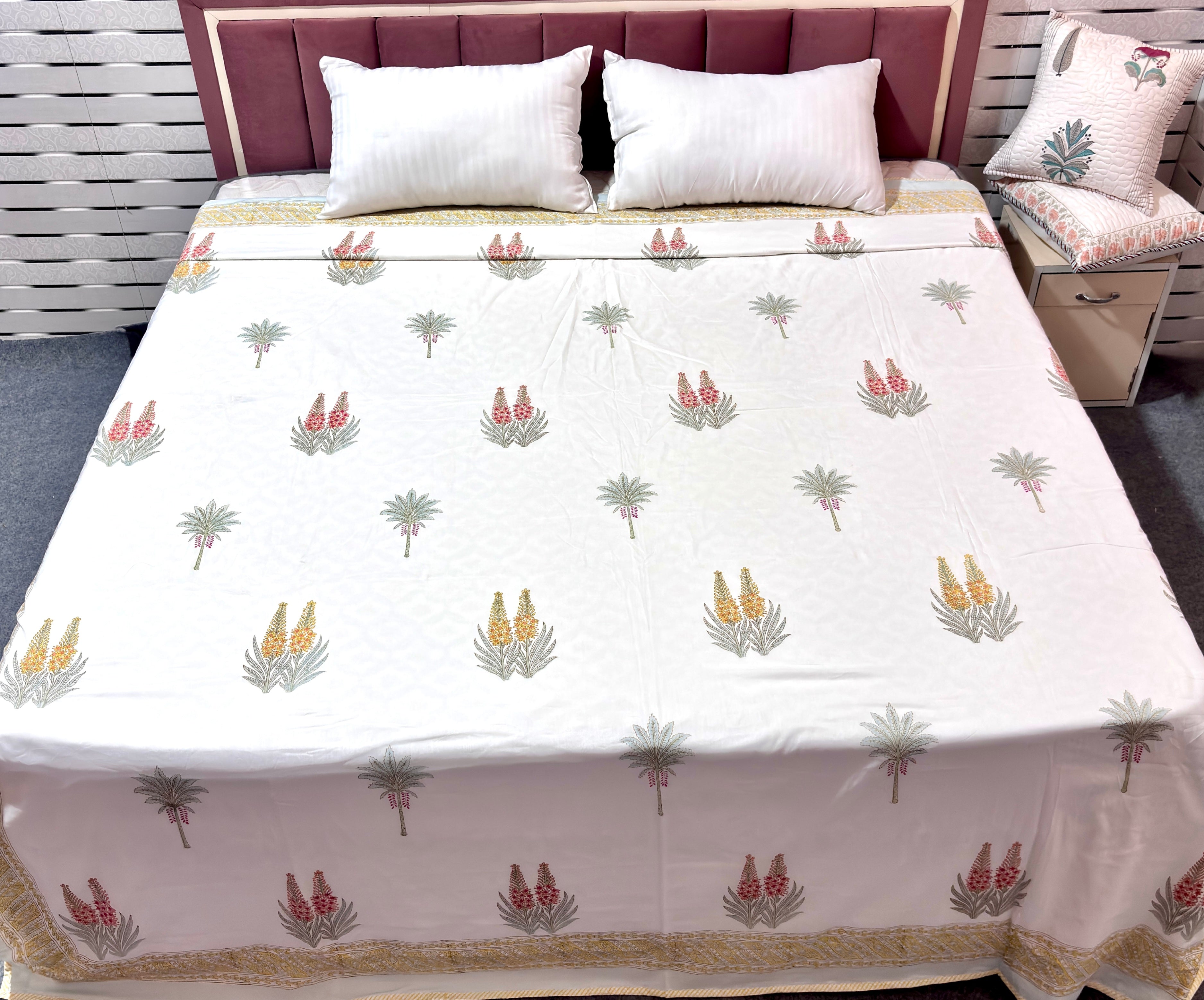Floral Hand Block Print Cotton Dohar, Lightweight Summer Blanket, Reversible AC Blanket, Handmade Indian Cotton Bedding
