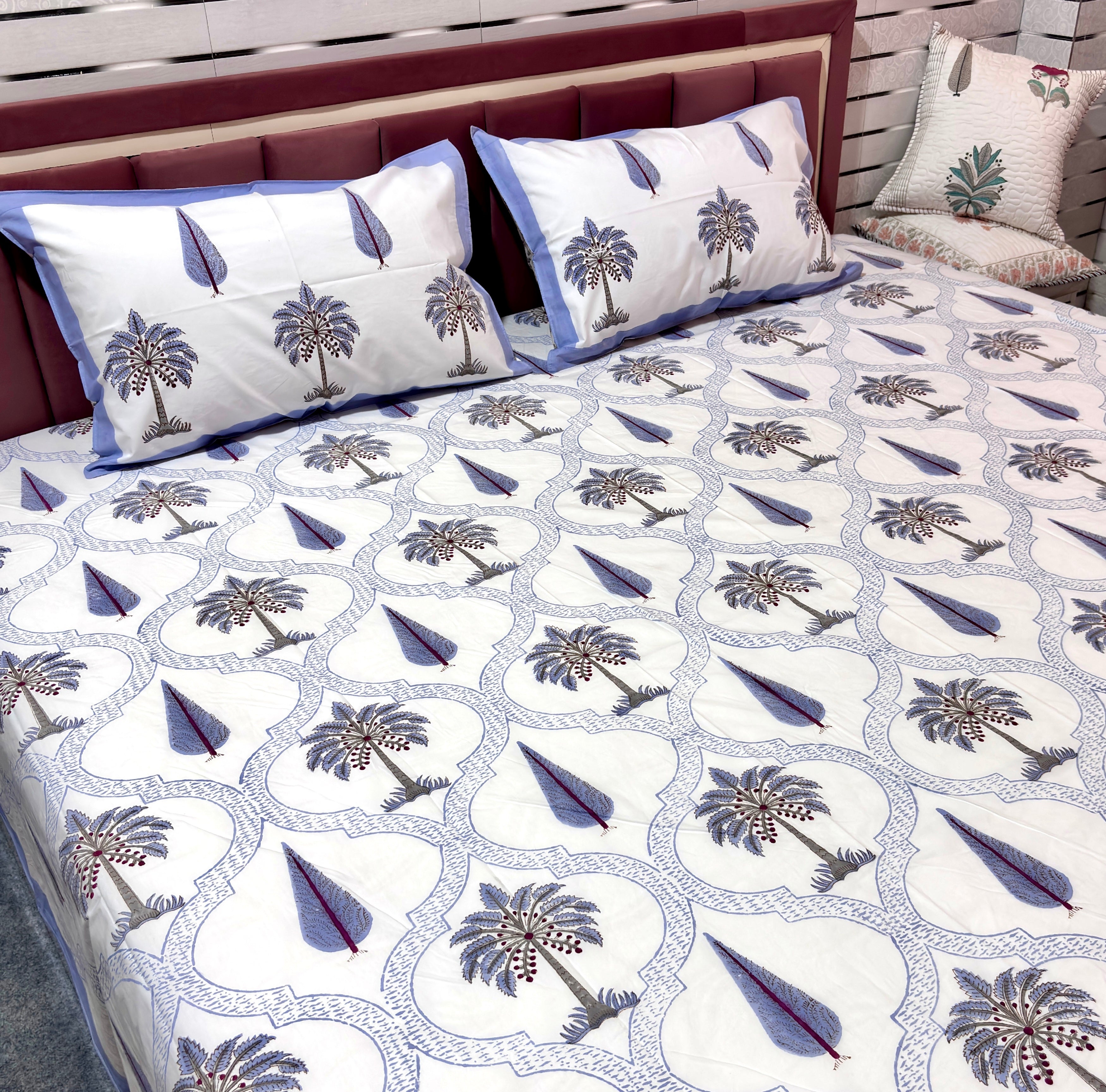 Plam jal handblock printed cotton bedsheet king size