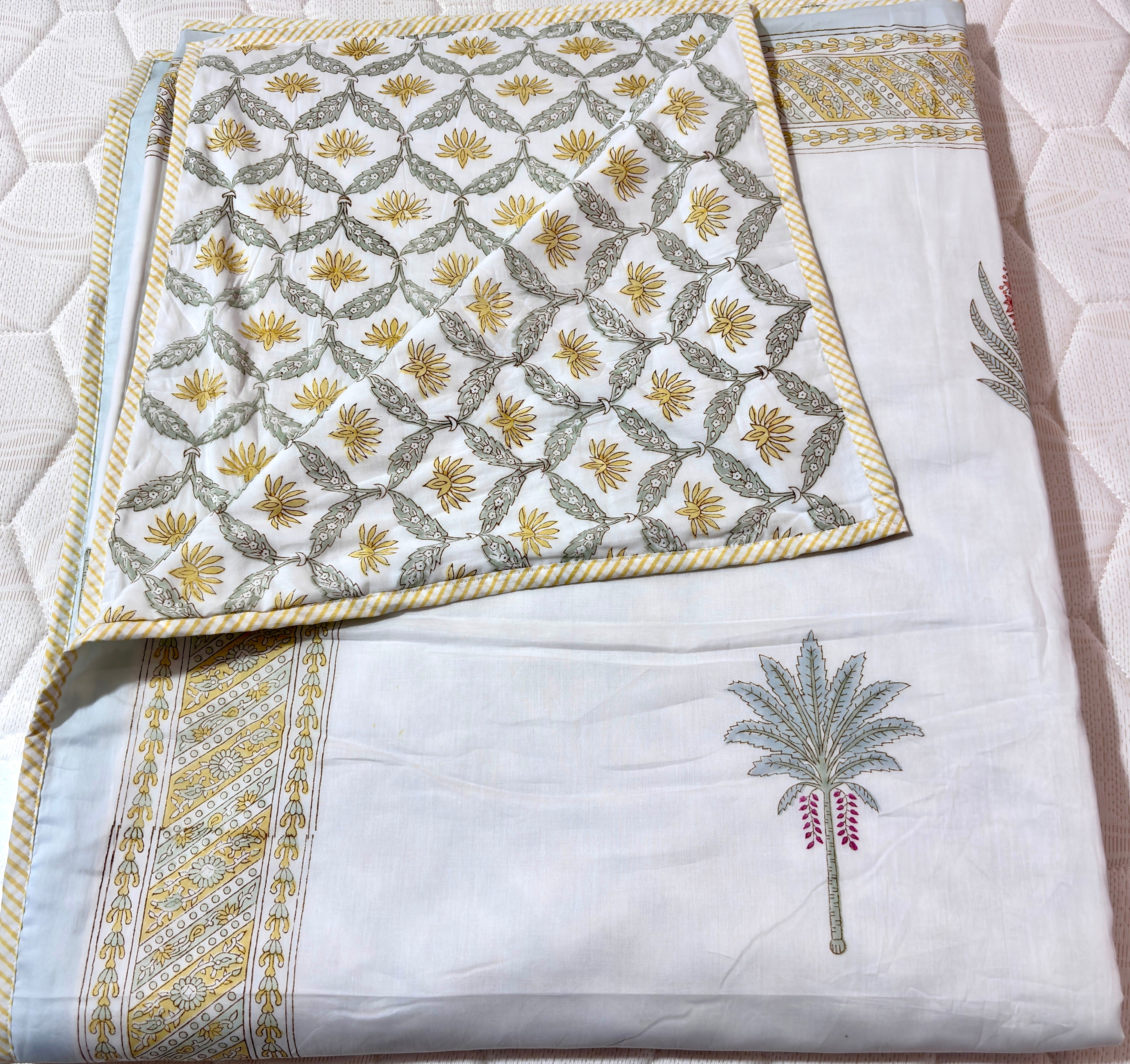 Floral Hand Block Print Cotton Dohar, Lightweight Summer Blanket, Reversible AC Blanket, Handmade Indian Cotton Bedding