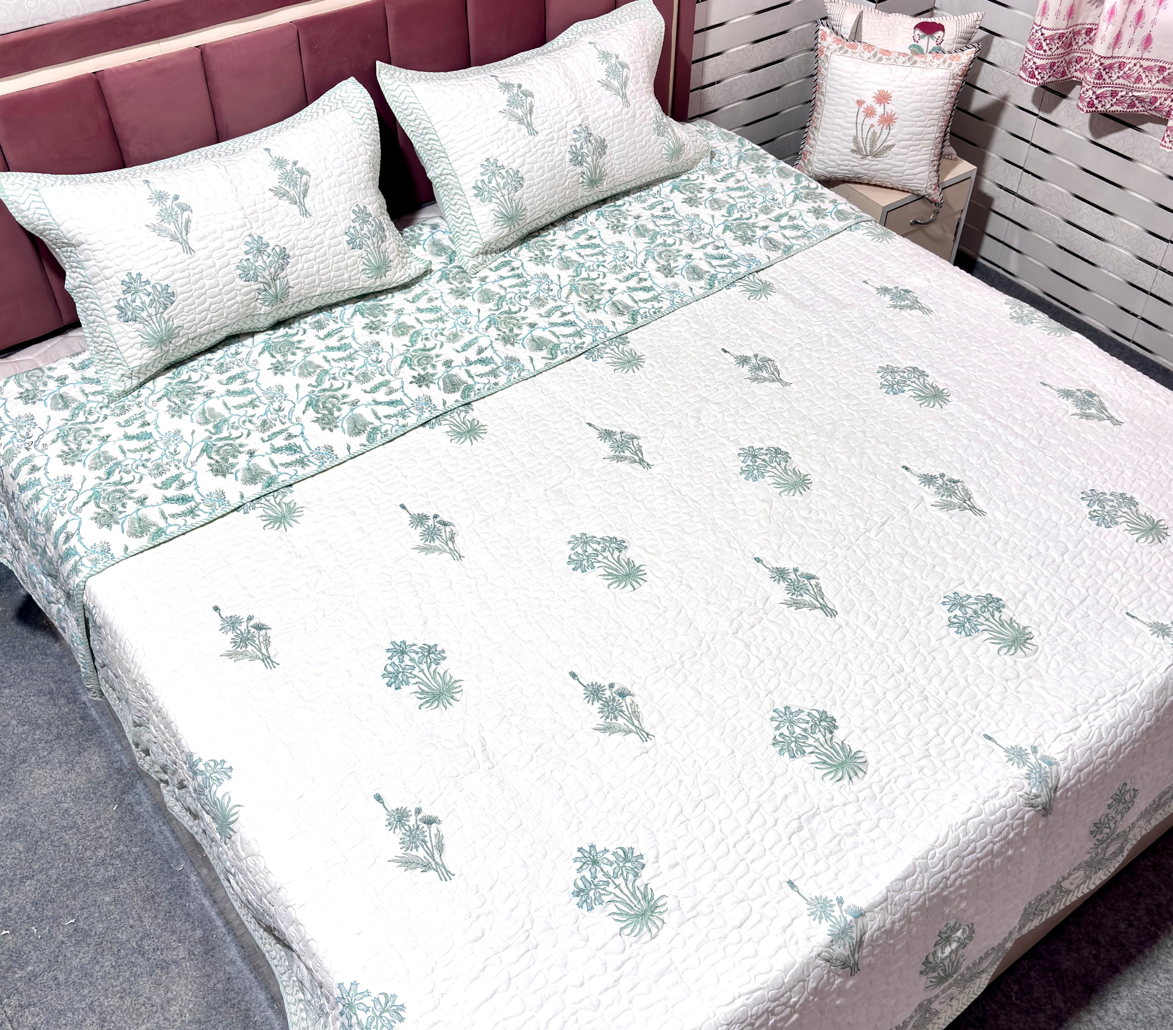 Hand Block Print Cotton Bedcover |  King Size Bedcover | Floral Printed Bed Cover | Premium Cotton Bedding