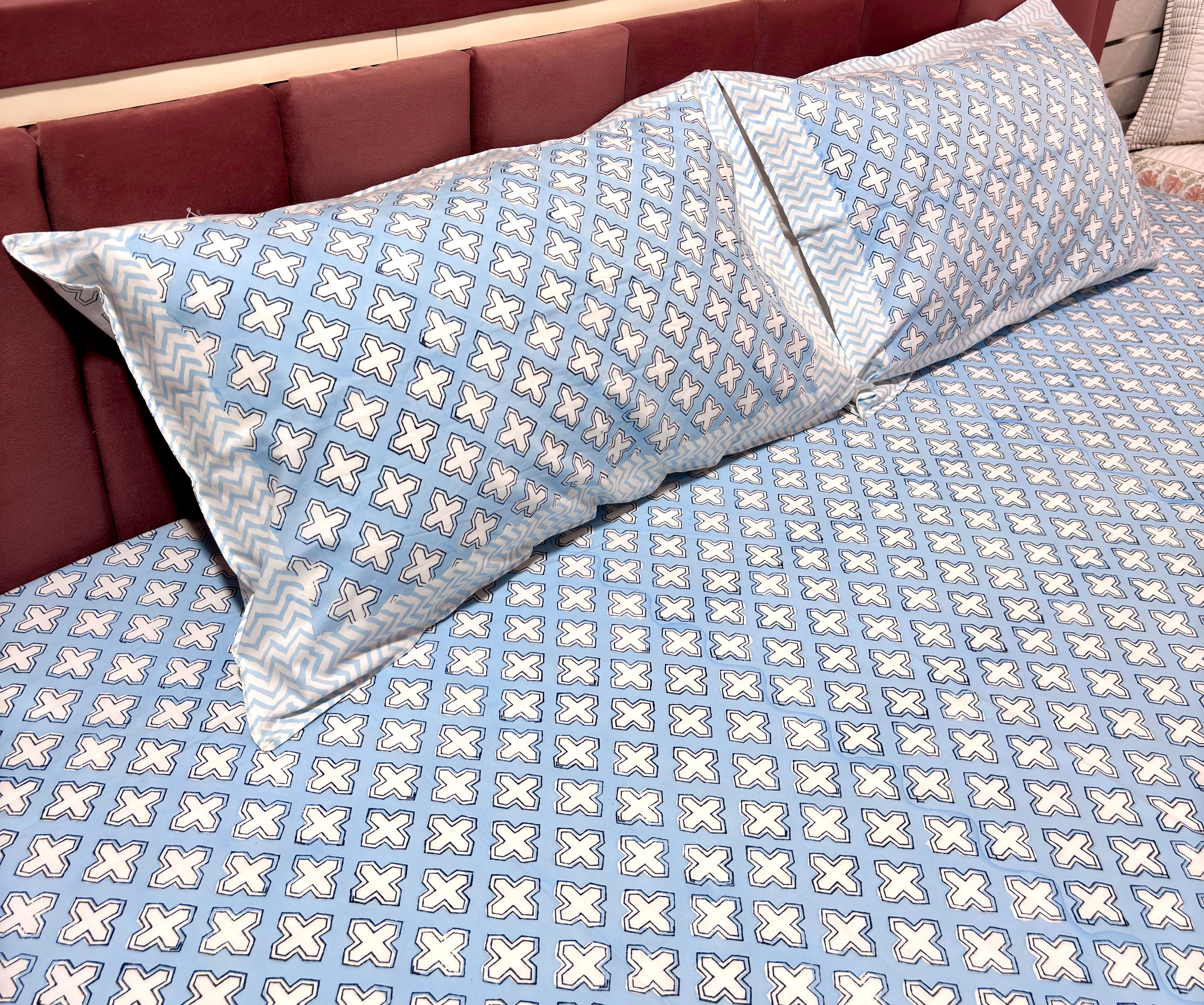 Premium Blue Cotton King Size Bedsheet with Pillow Covers