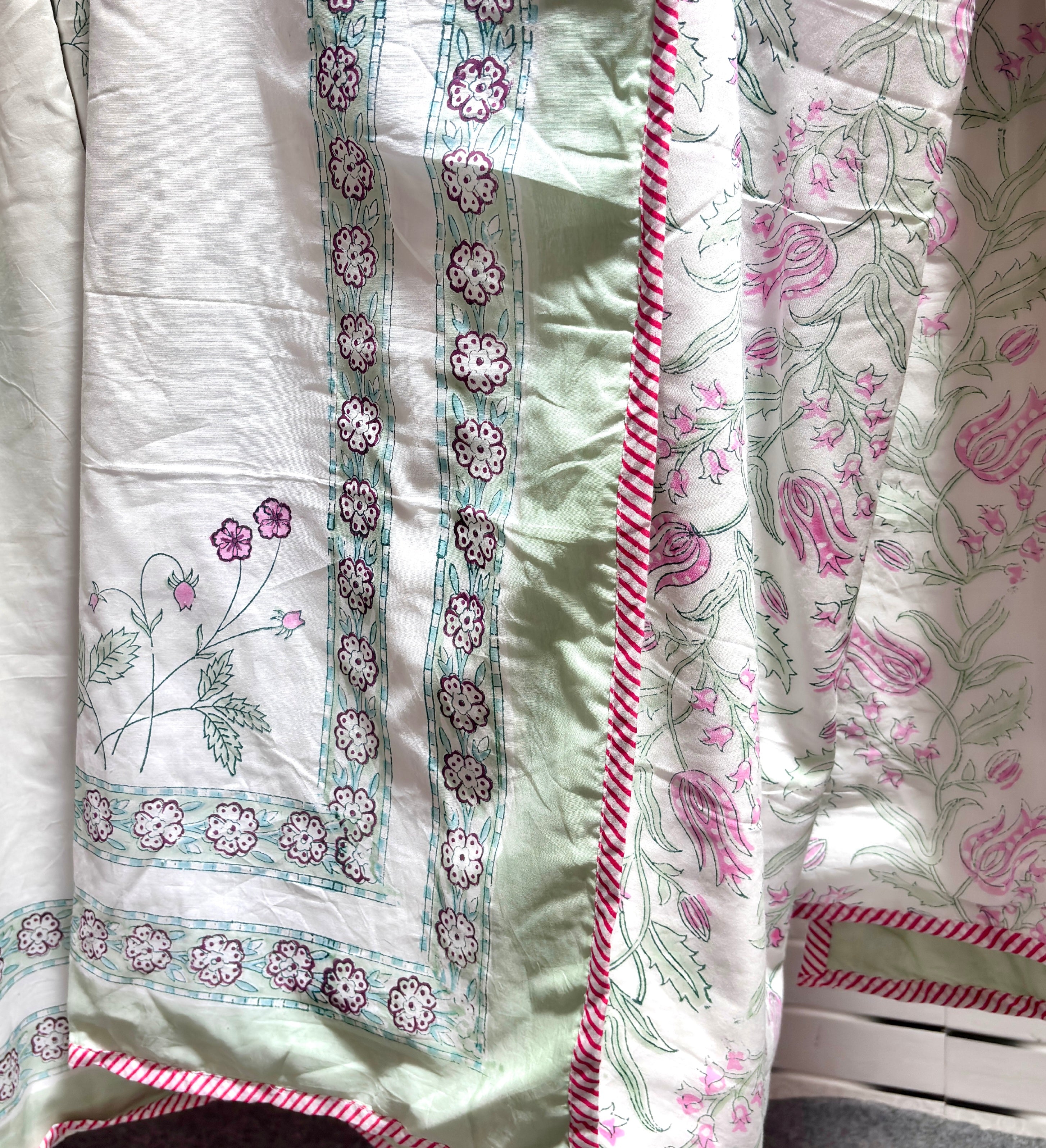 Hand Block Printed Cotton Dohar | Palm Tree Floral Jaipuri Dohar | Soft Reversible Summer AC Blanket | Handmade Cotton Bedding