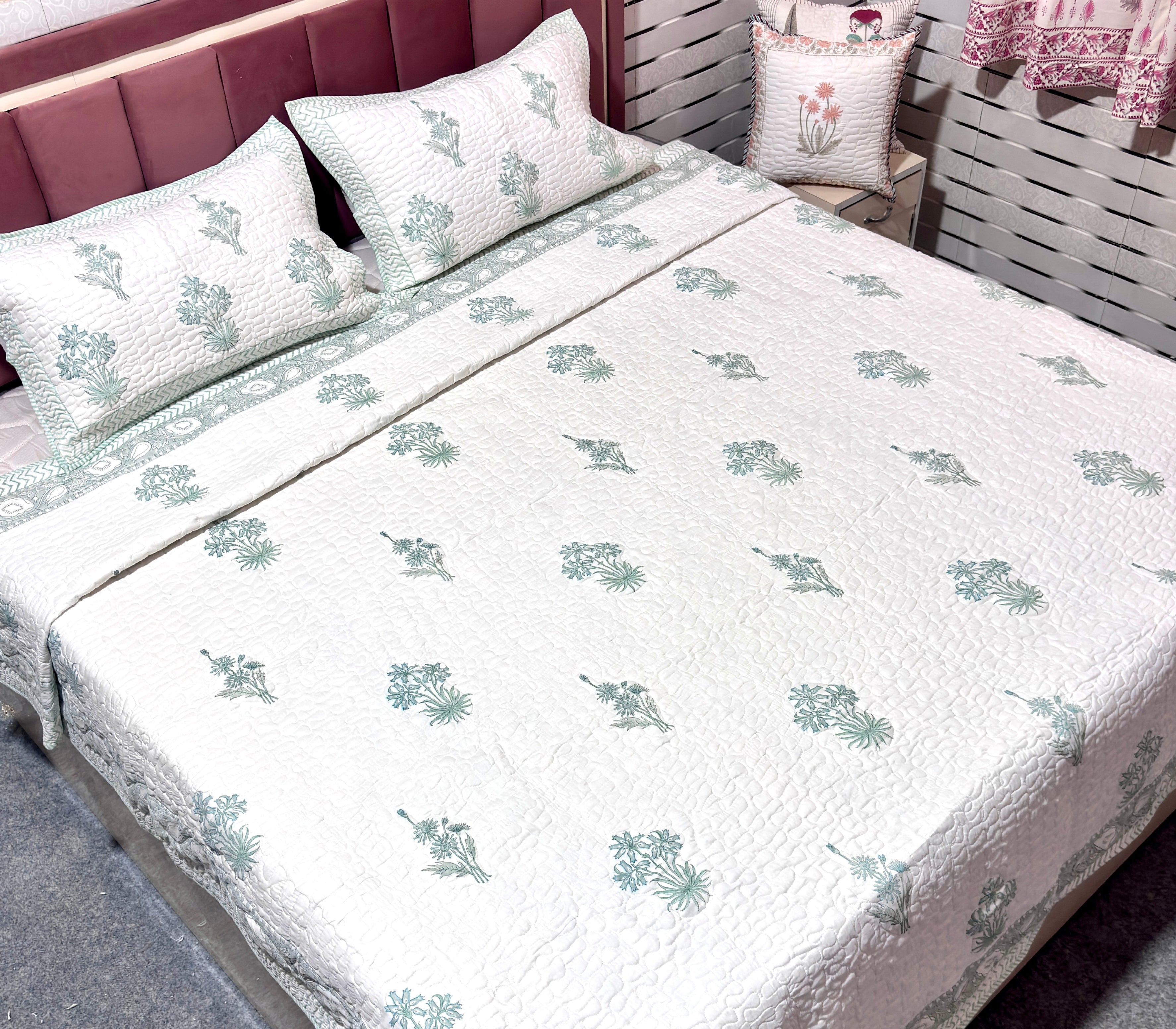 Hand Block Print Cotton Bedcover |  King Size Bedcover | Floral Printed Bed Cover | Premium Cotton Bedding