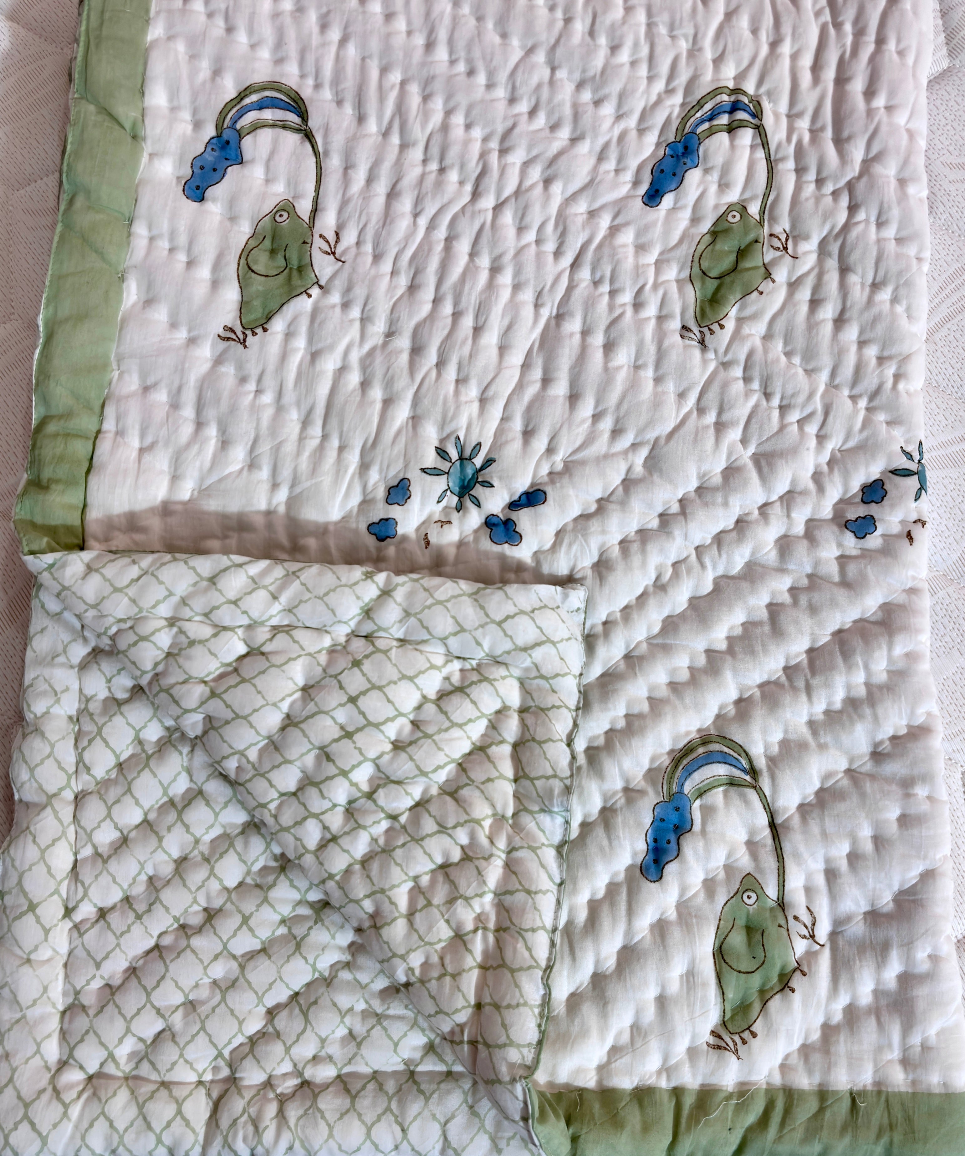Handblock printed baby quilt